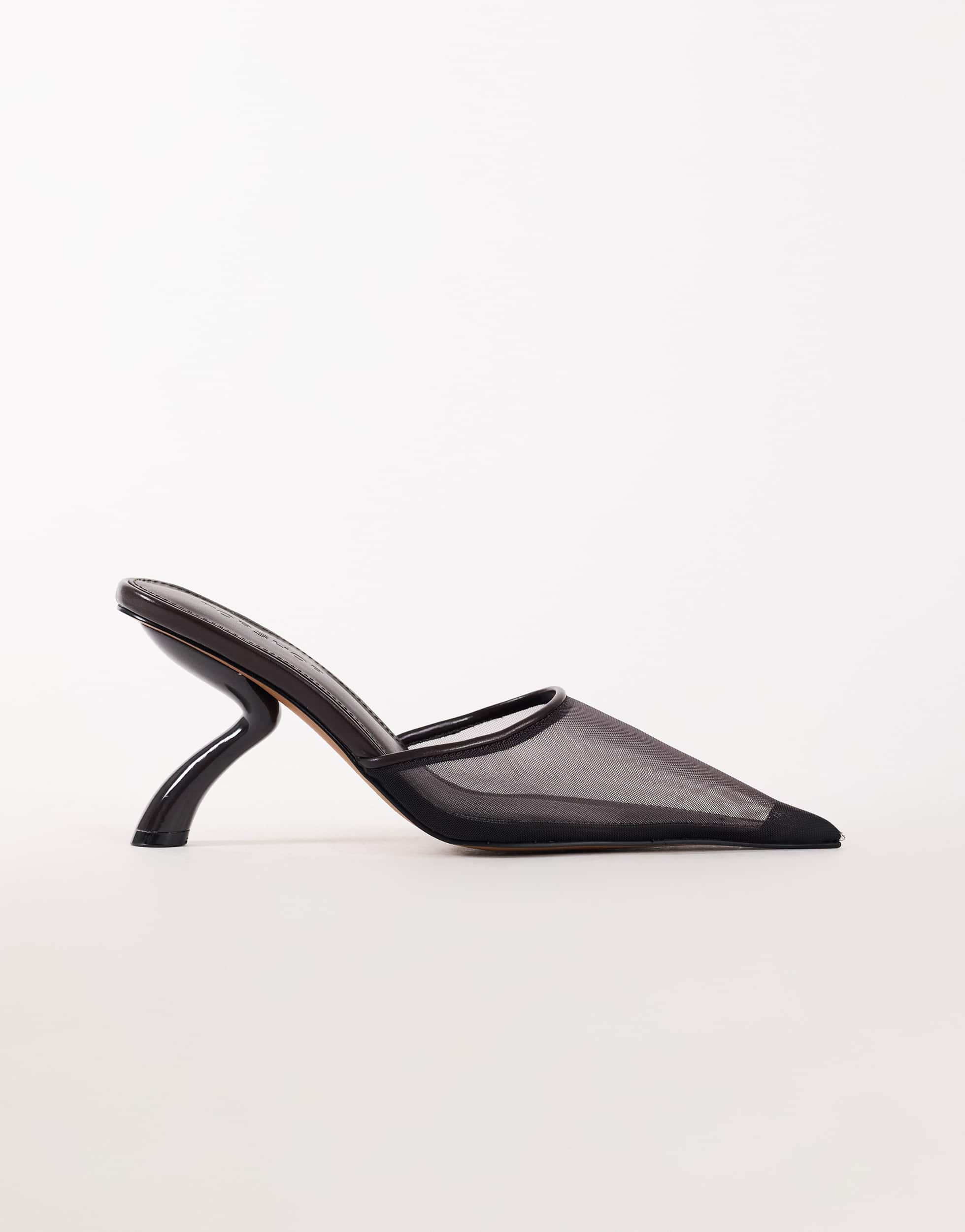 Topshop Alessio angular heel pointed court shoe in chocolate mesh