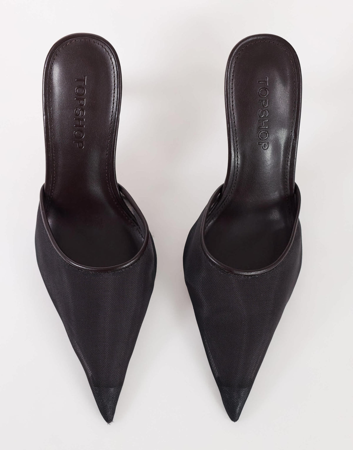 Topshop Alessio angular heel pointed court shoe in chocolate mesh