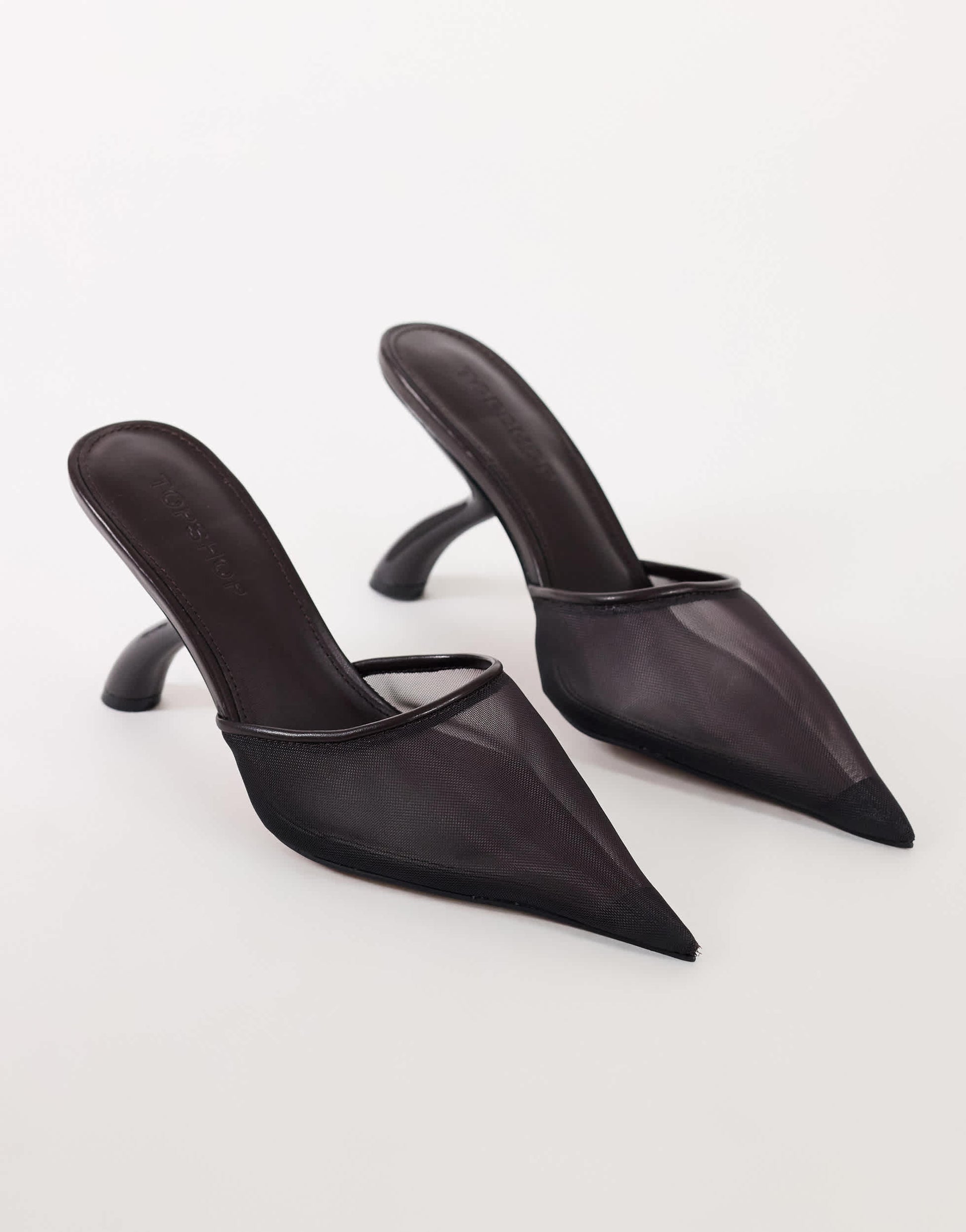 Topshop Alessio angular heel pointed court shoe in chocolate mesh
