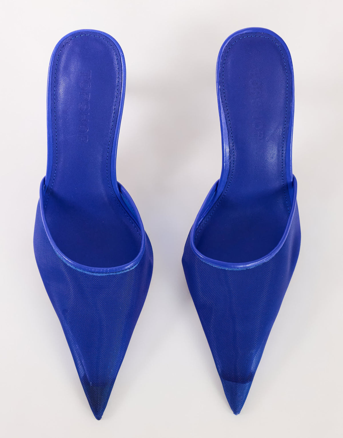Topshop Alessio angular heel pointed court shoe in cobalt mesh