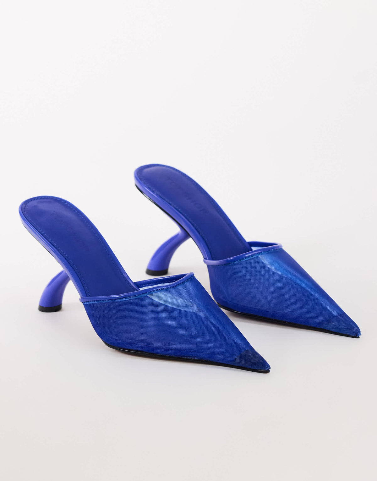 Topshop Alessio angular heel pointed court shoe in cobalt mesh