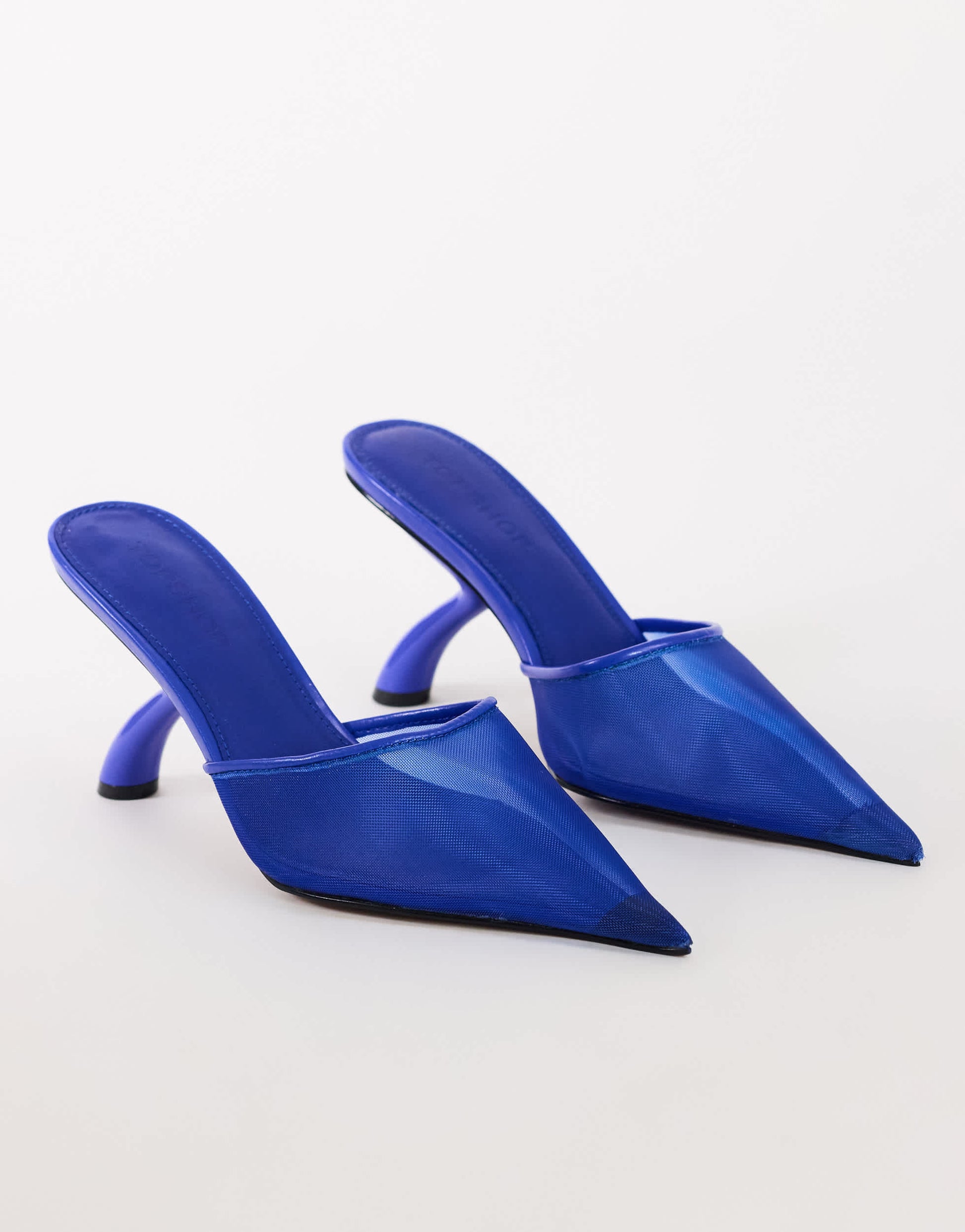 Topshop Alessio angular heel pointed court shoe in cobalt mesh