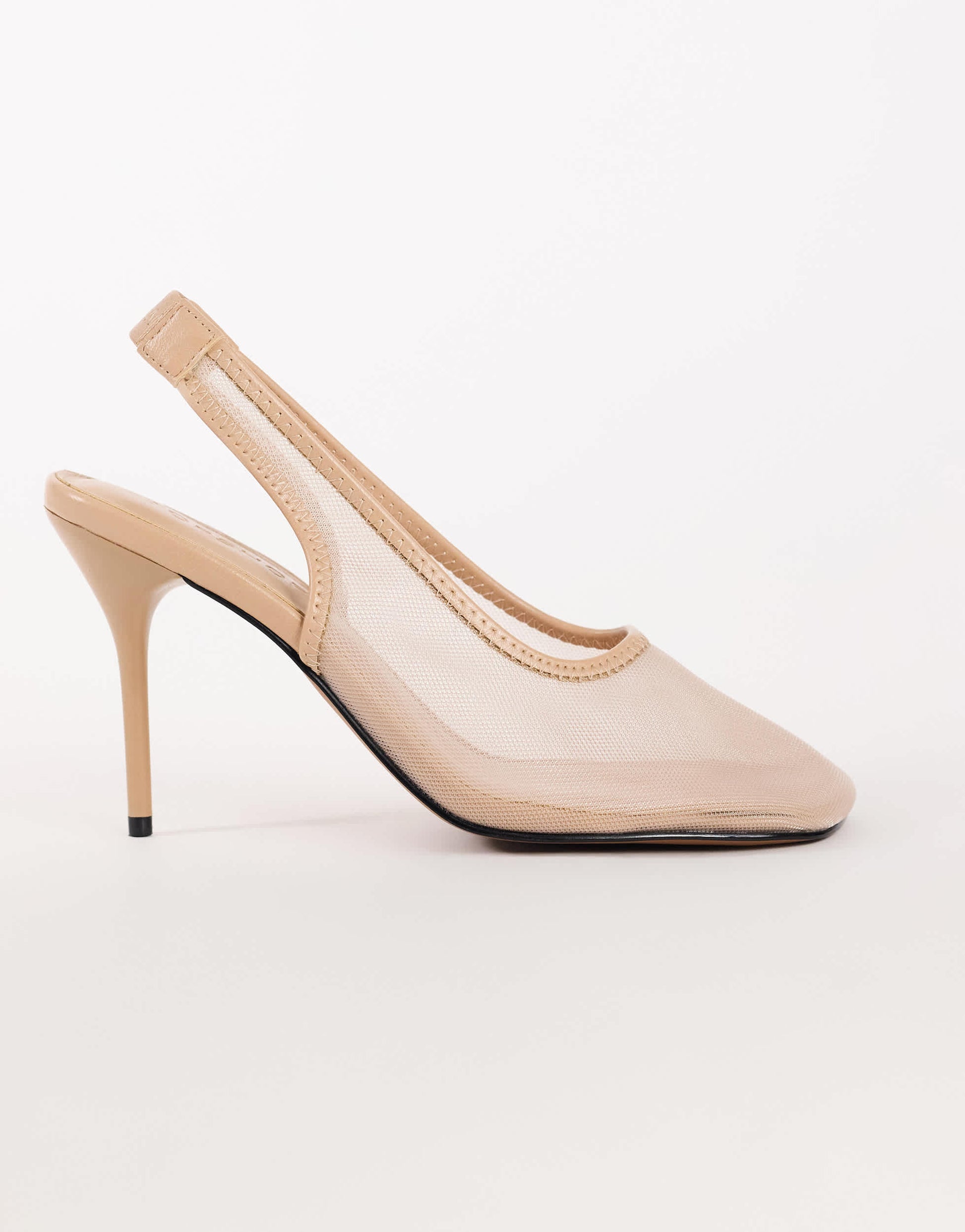 Topshop Arrow sling back mesh heeled shoe in taupe