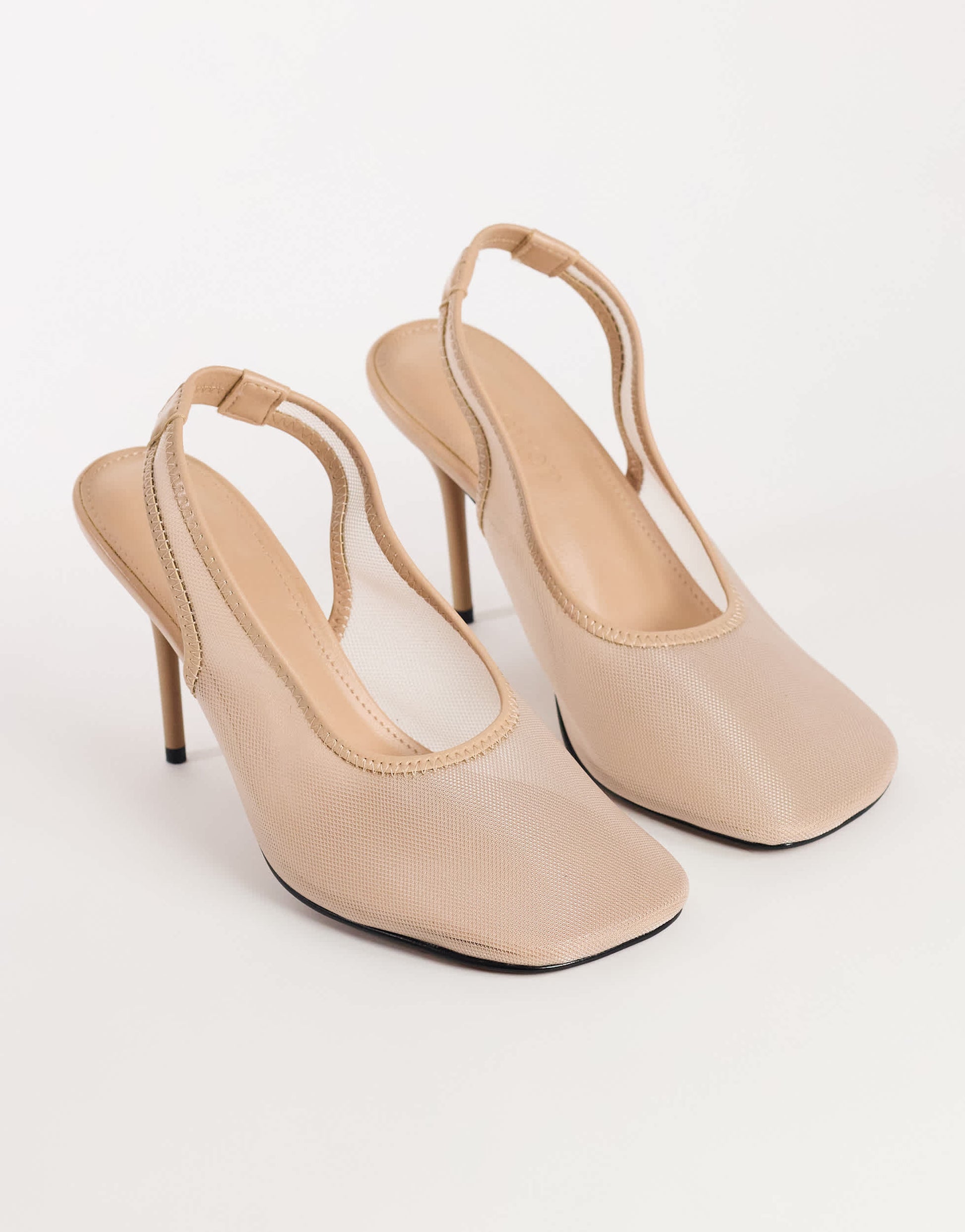 Topshop Arrow sling back mesh heeled shoe in taupe