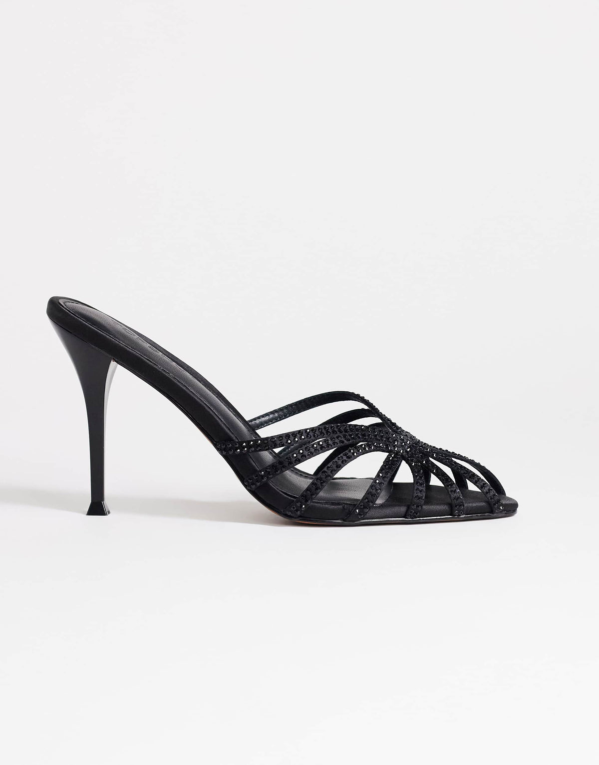 Topshop Azelia heeled sandal  with gems in black satin
