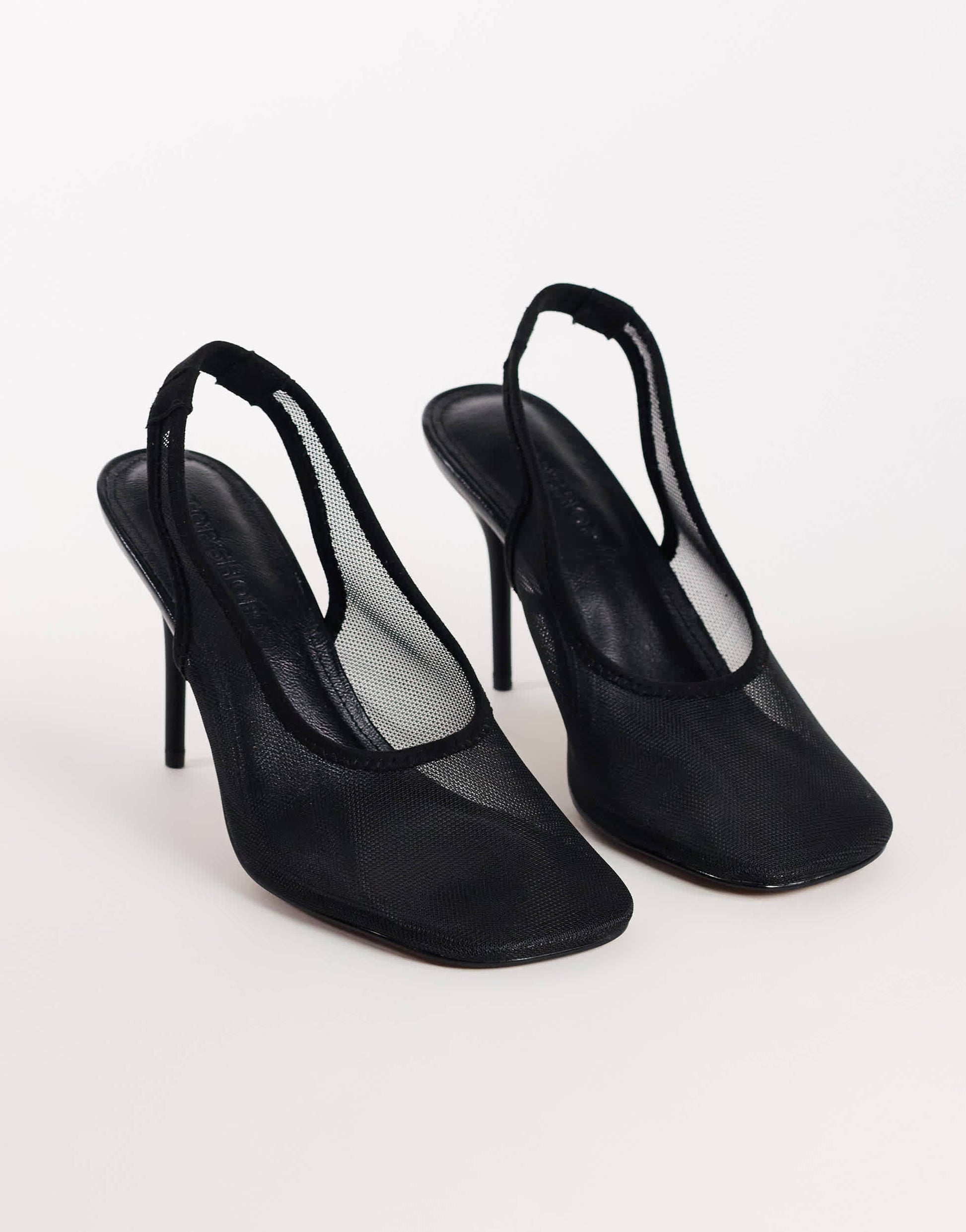 Topshop Arrow sling back mesh heeled shoe in black