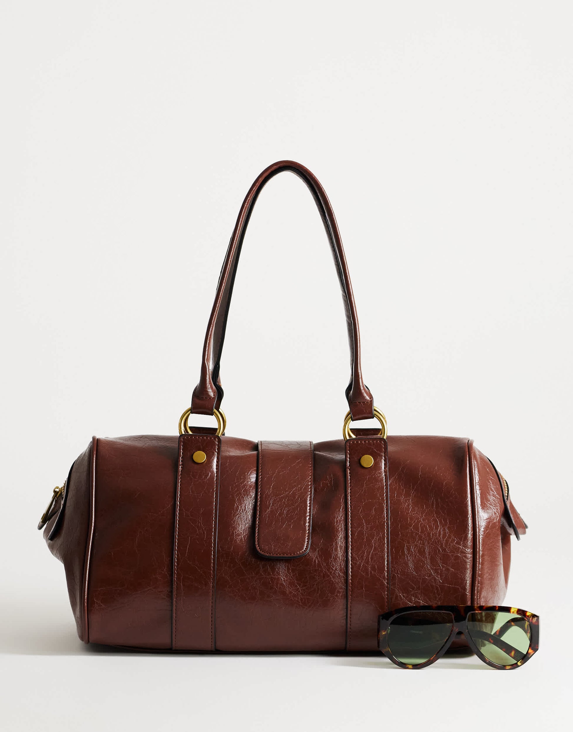 Topshop Star medium hardware detail bowler shoulder bag chocolate