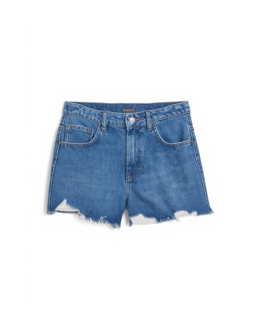 Topshop denim distressed split a-line short in rich blue
