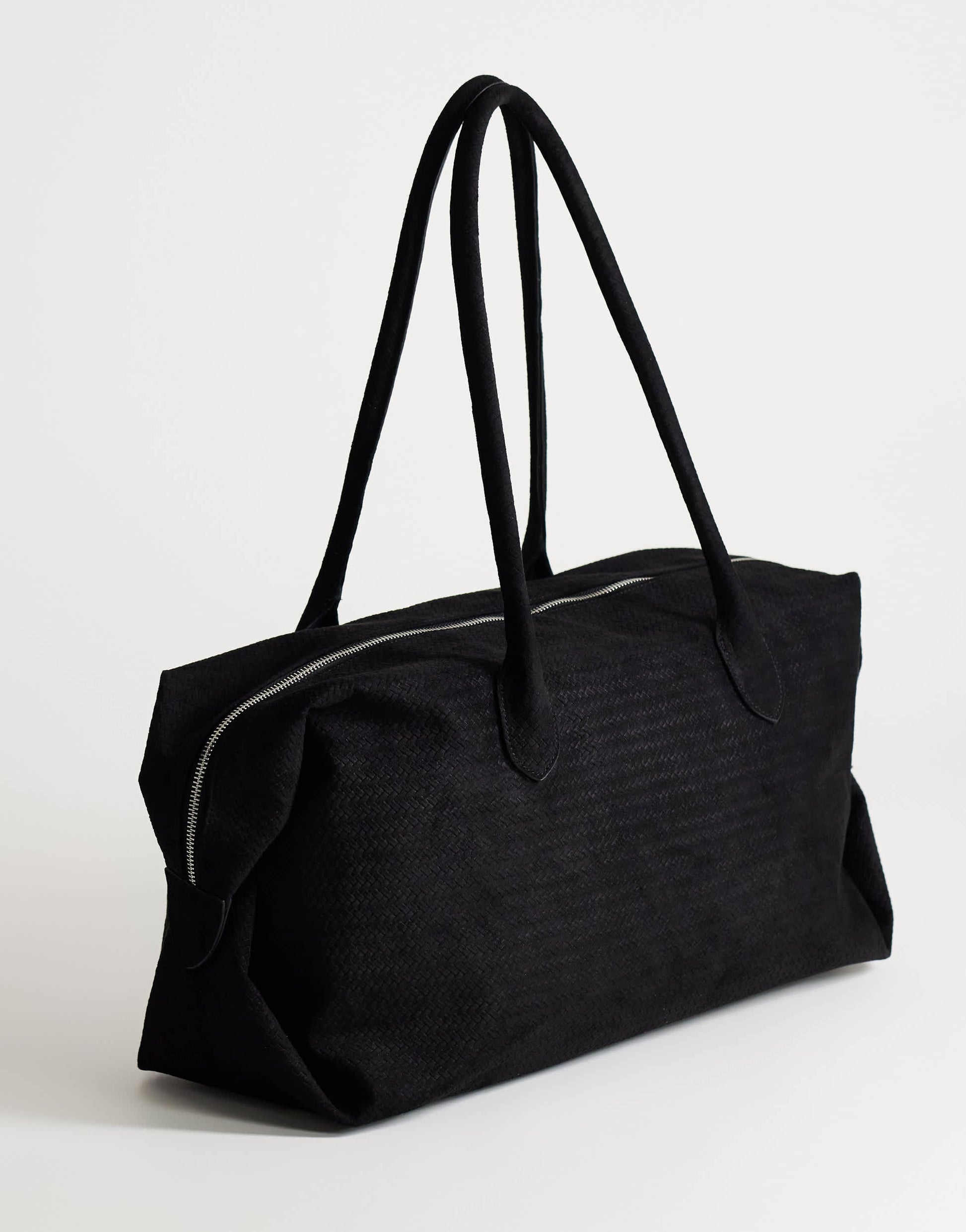 Topshop Tabby suedette weekend bag in black weave