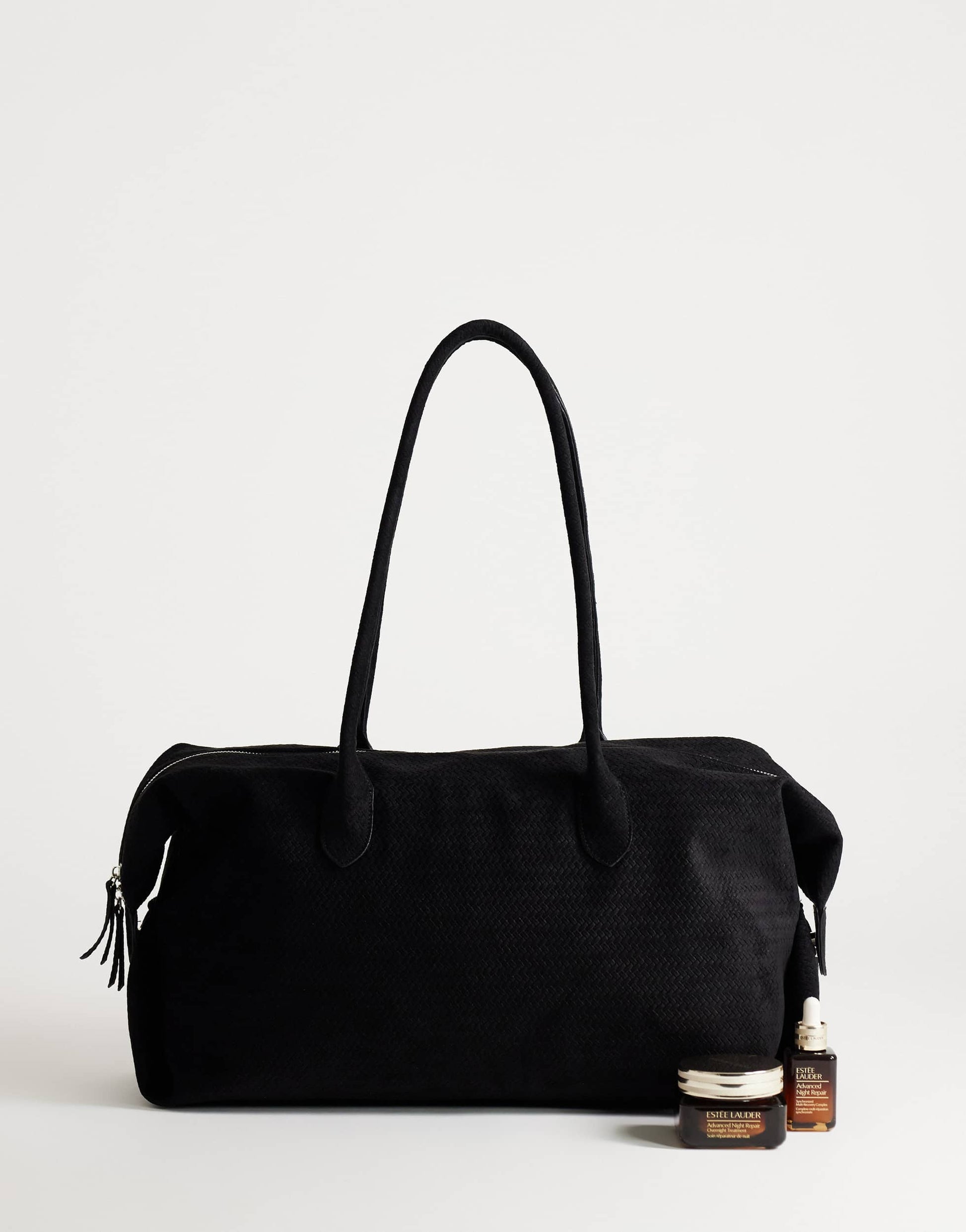 Topshop Tabby large suedette weekend bag in black weave
