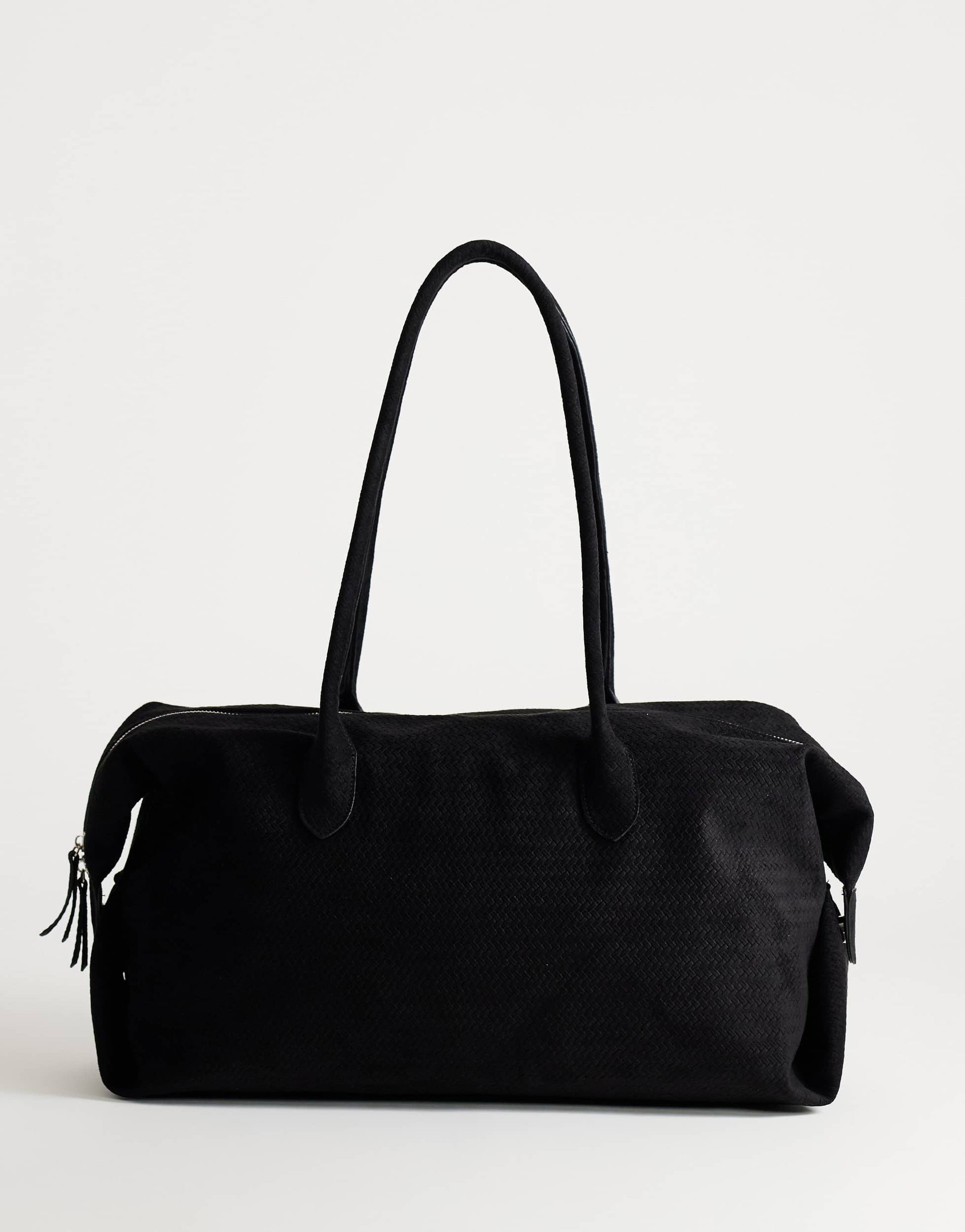 Topshop Tabby suedette weekend bag in black weave