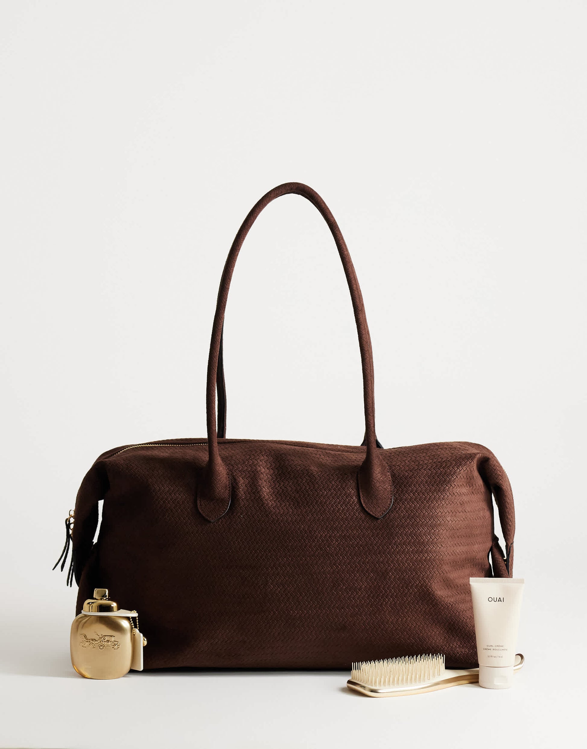 Topshop Tabby suedette weekend bag in chocolate weave