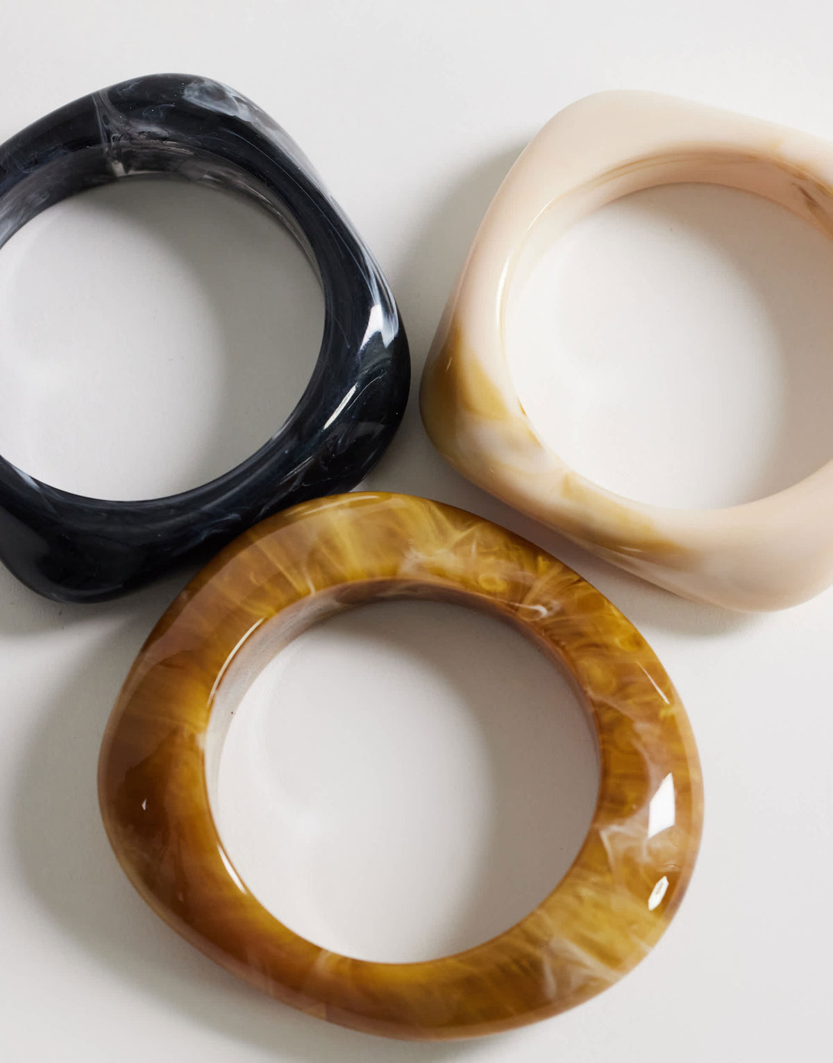 Topshop Ferdy 3 pack resin bangles in tiger, off white and black