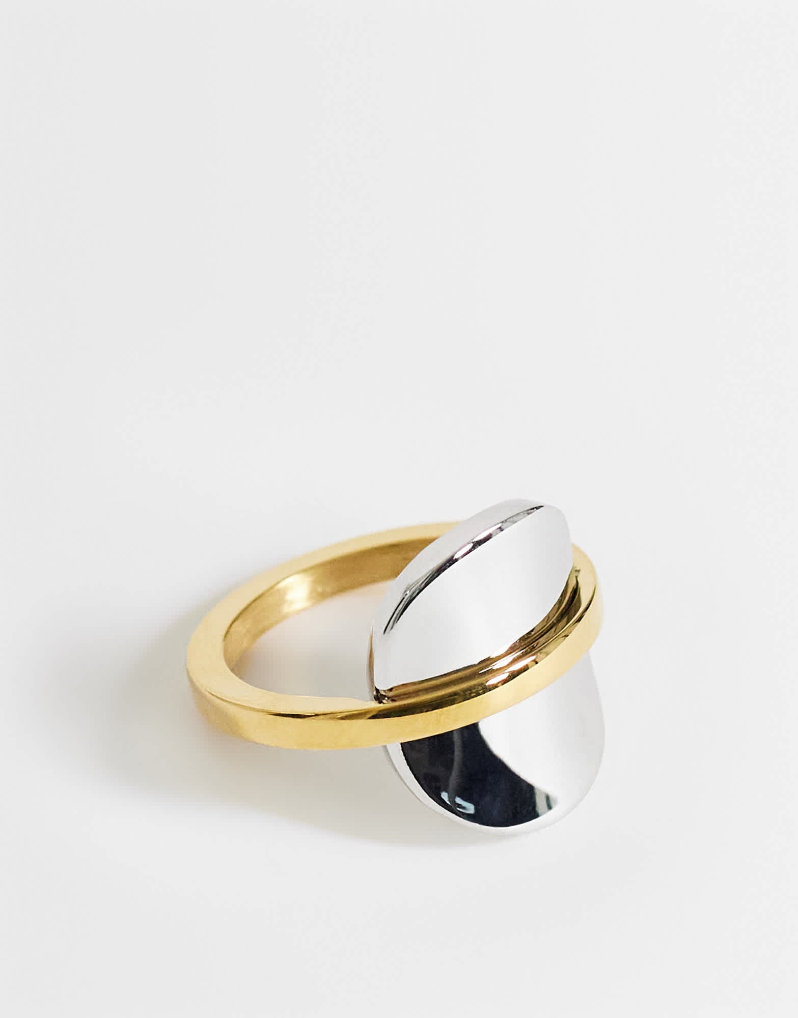 Topshop Ravi waterproof  stainless steel ring in silver with gold detail