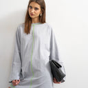 Topshop jersey rolled sleeve t-shirt dress in grey marl with lime contrast stitching