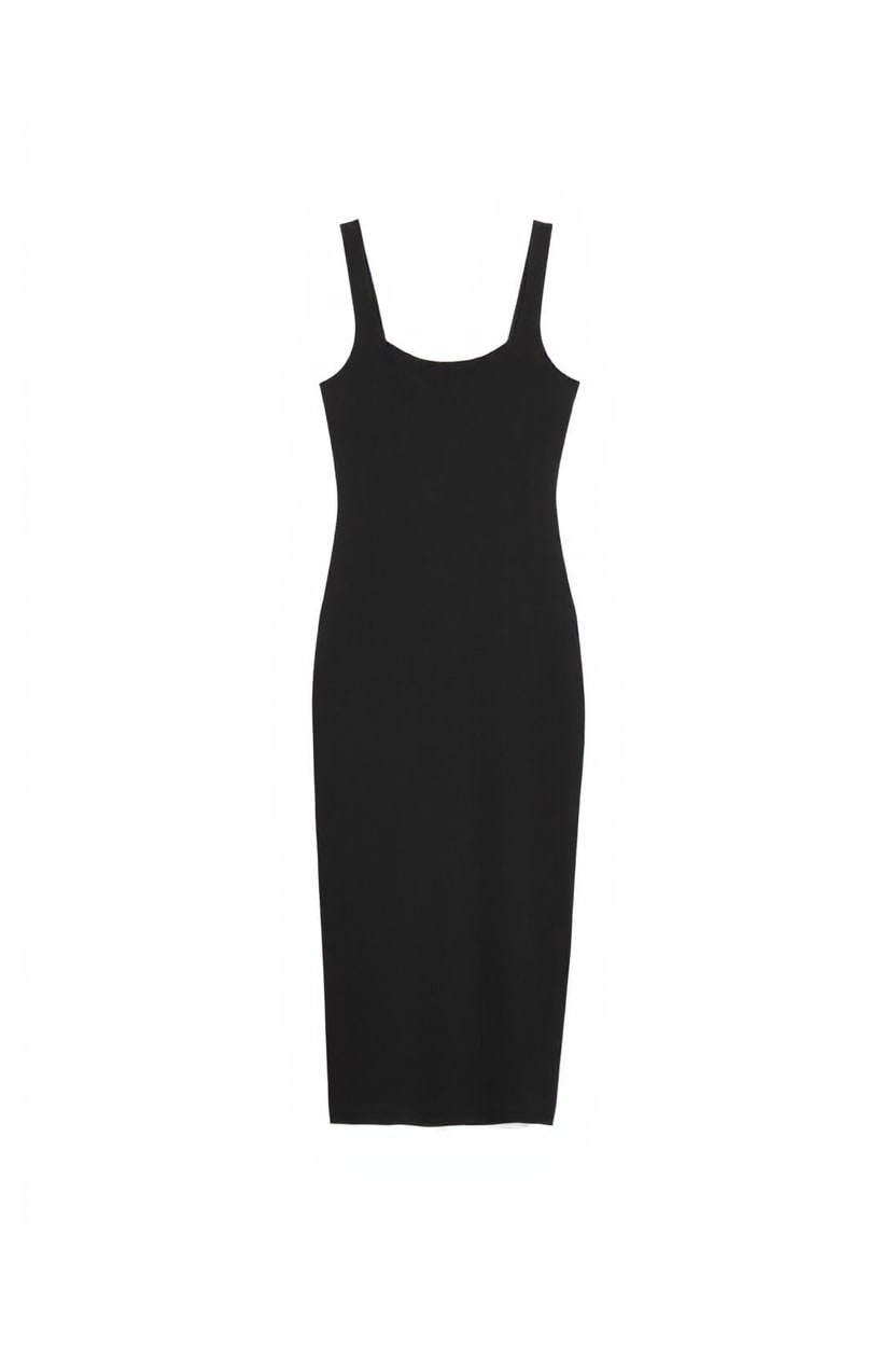 Topshop premium jersey double layered skinny strap 90s length midi dress in black