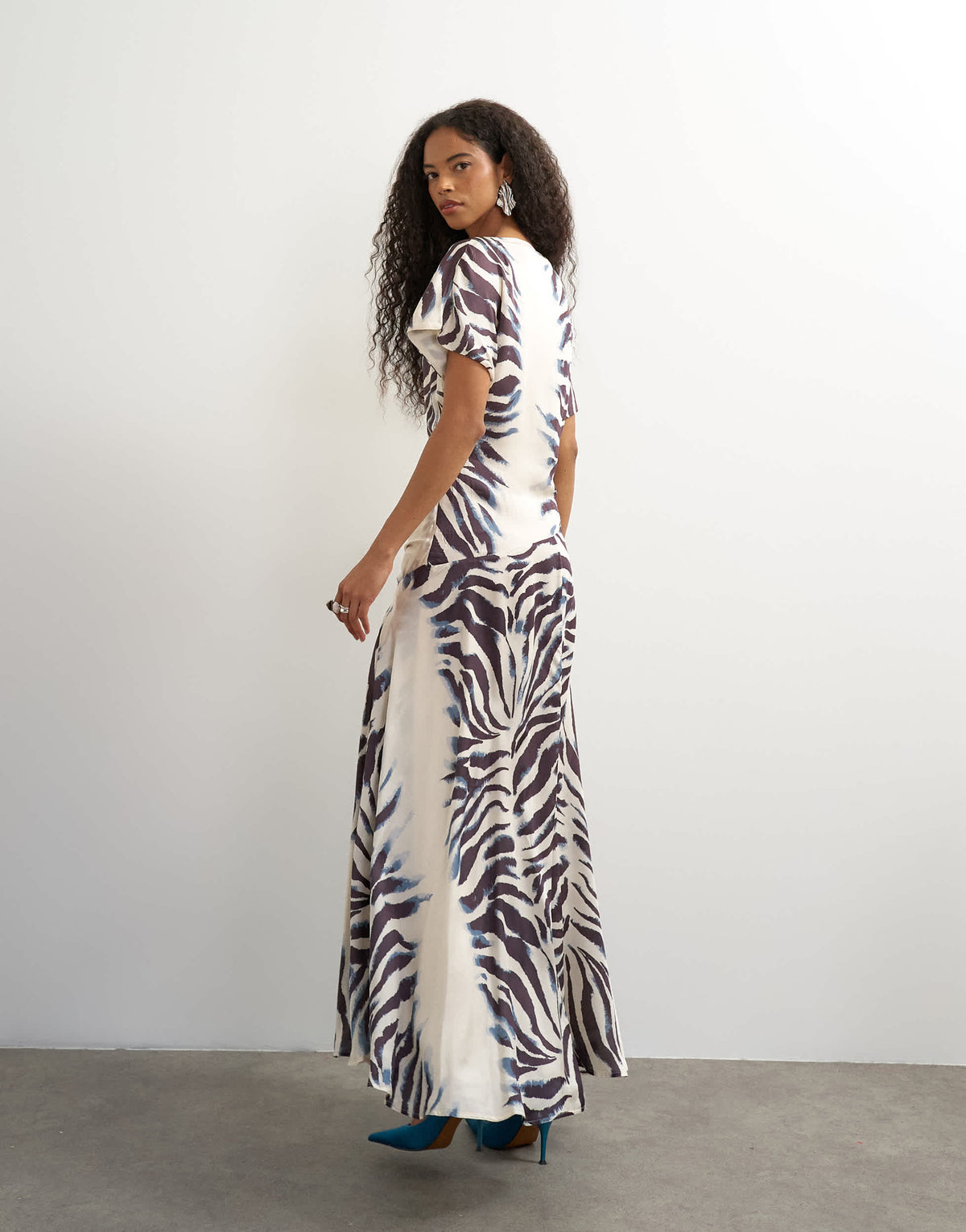 Topshop premium viscose satin dropped tie waist maxi dress in mono zebra