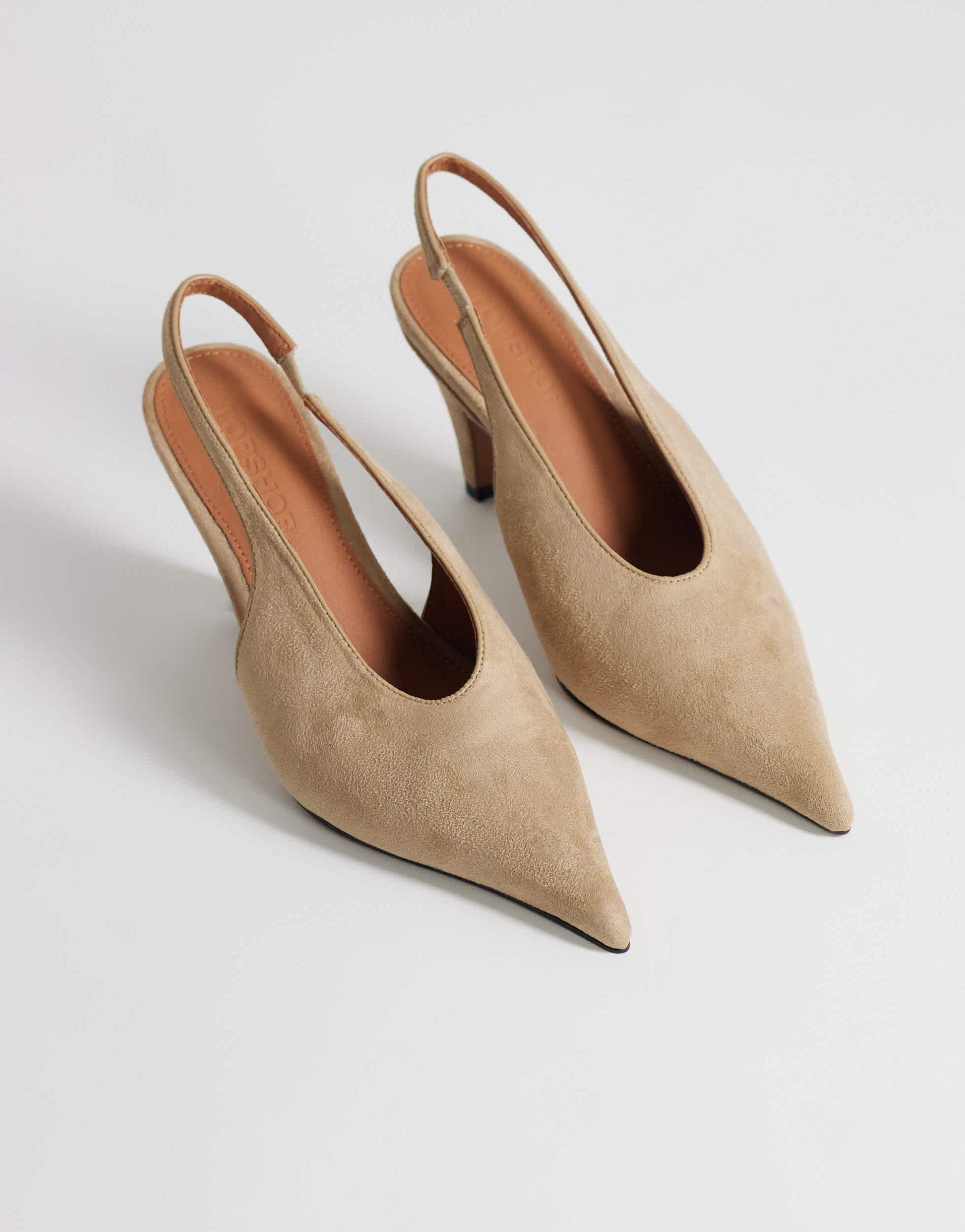 Topshop Arabella cone heel sling back high court shoe in taupe