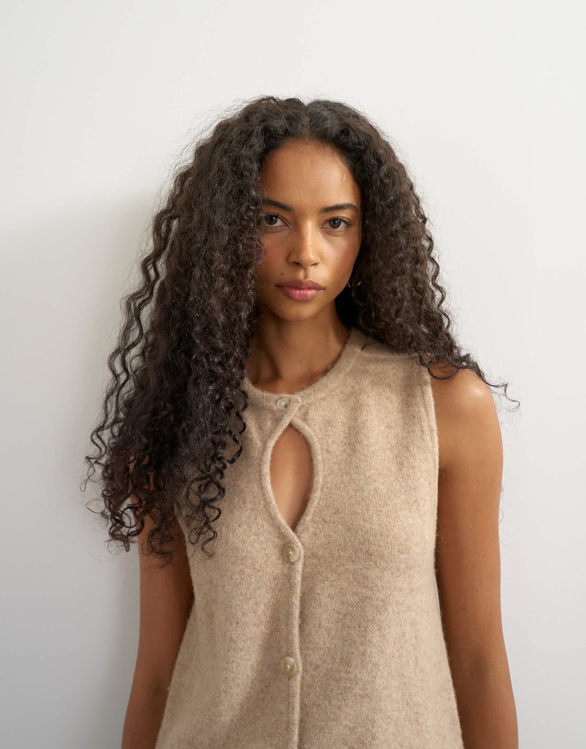 Topshop Strick-Tanktop mit Schlüssellochausschnitt in Stone