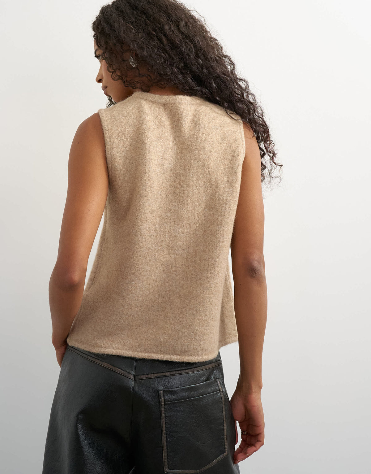Topshop knitted key hole tank top in stone