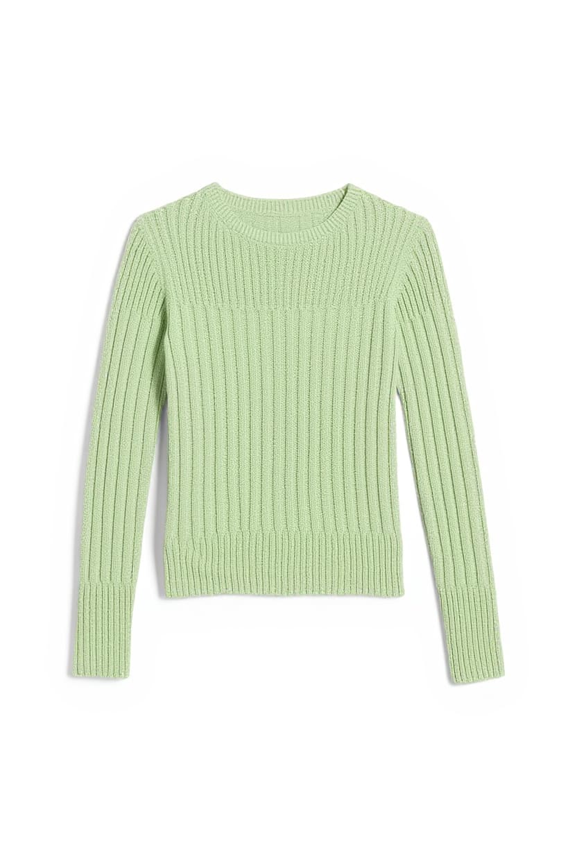 Topshop knitted long sleeve slim fit crew neck ribbed top in pistachio