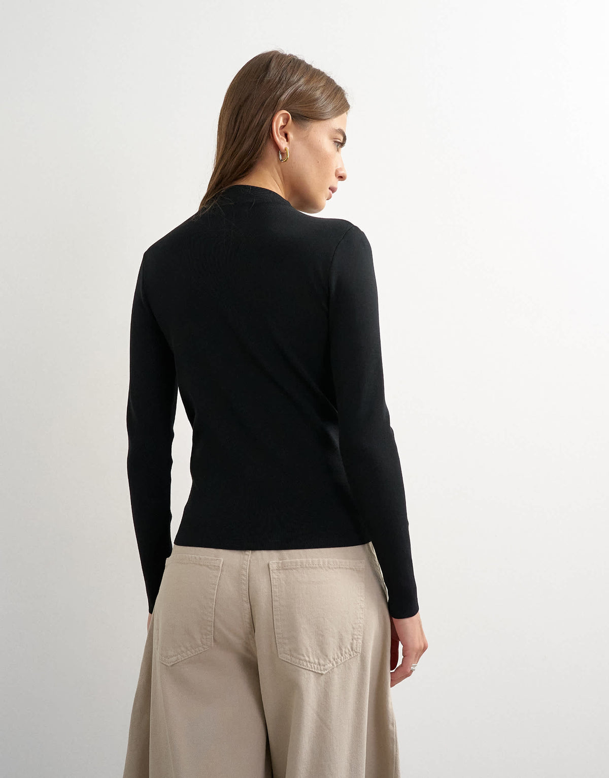 Topshop knitted long sleeve front drape keyhole top in black