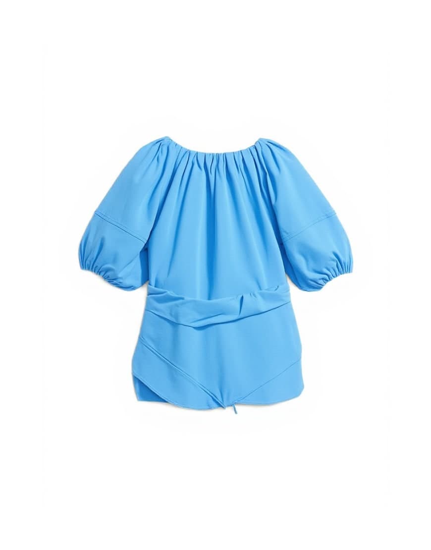 Topshop puff sleeve wrap hem detail top in cornflower blue