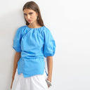 Topshop puff sleeve wrap hem detail top in cornflower blue