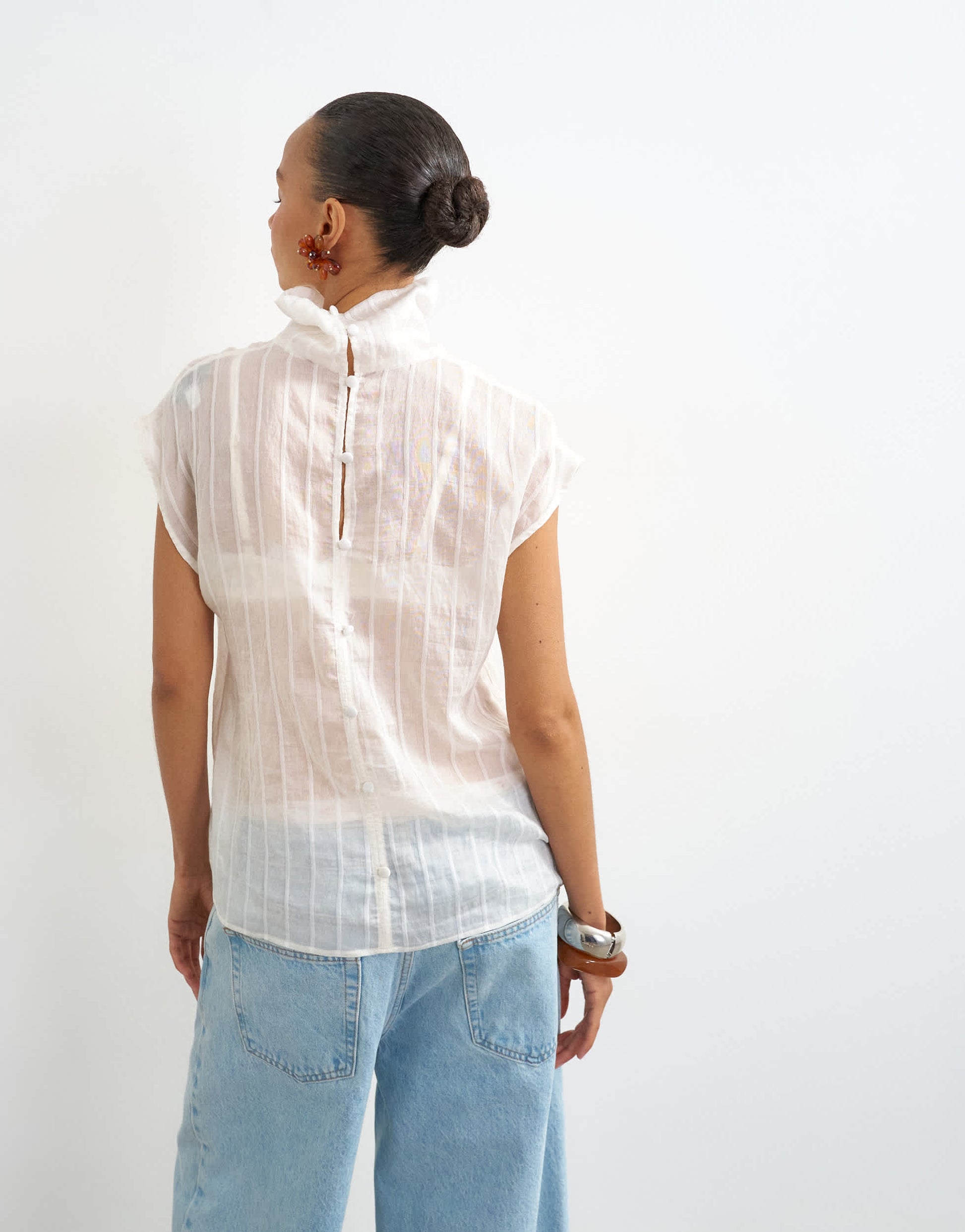 Topshop funnel neck sleeveless top in ivory stripe