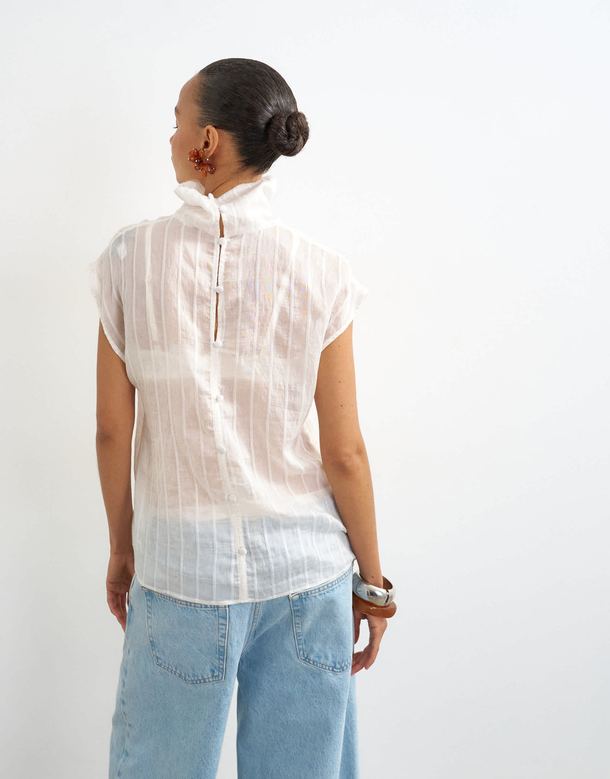 Topshop funnel neck sleeveless top in ivory stripe