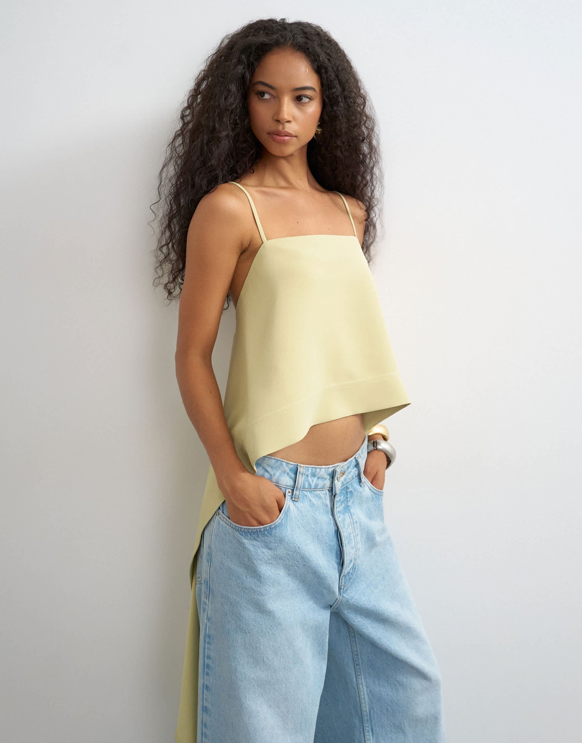 Topshop square neck cami with drape back detail in sage