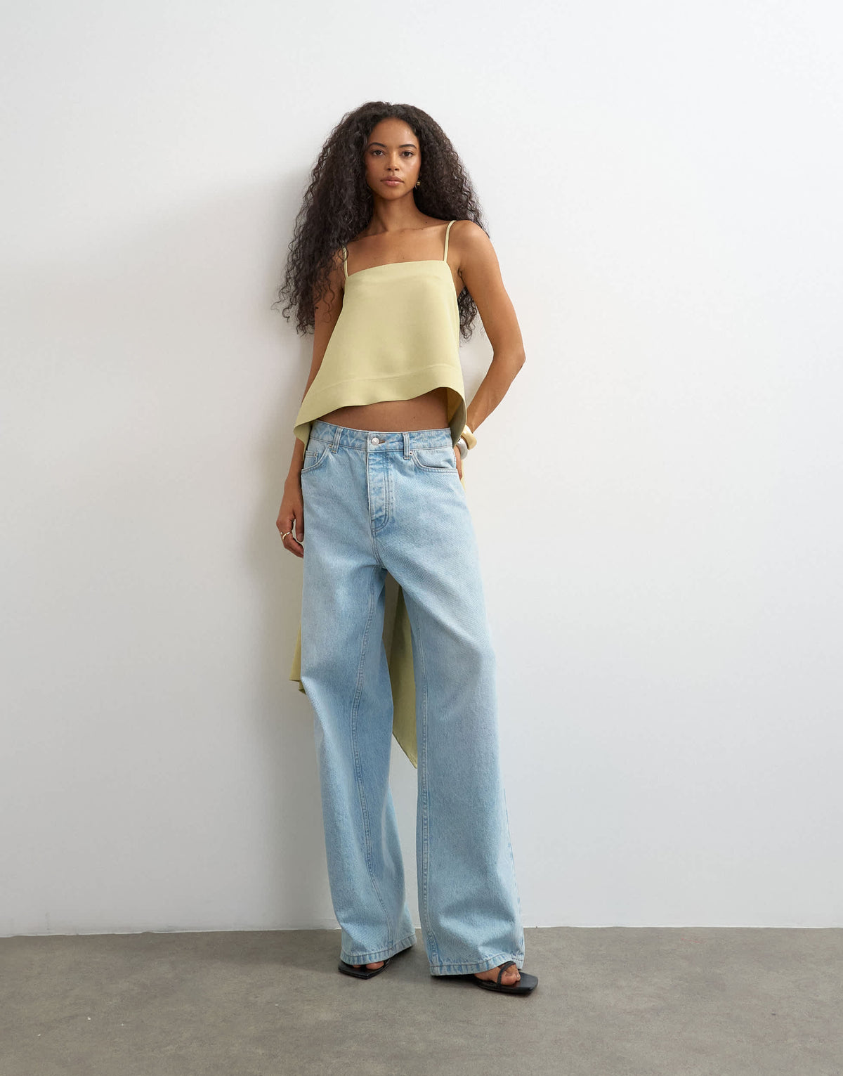 Topshop square neck cami with drape back detail in sage
