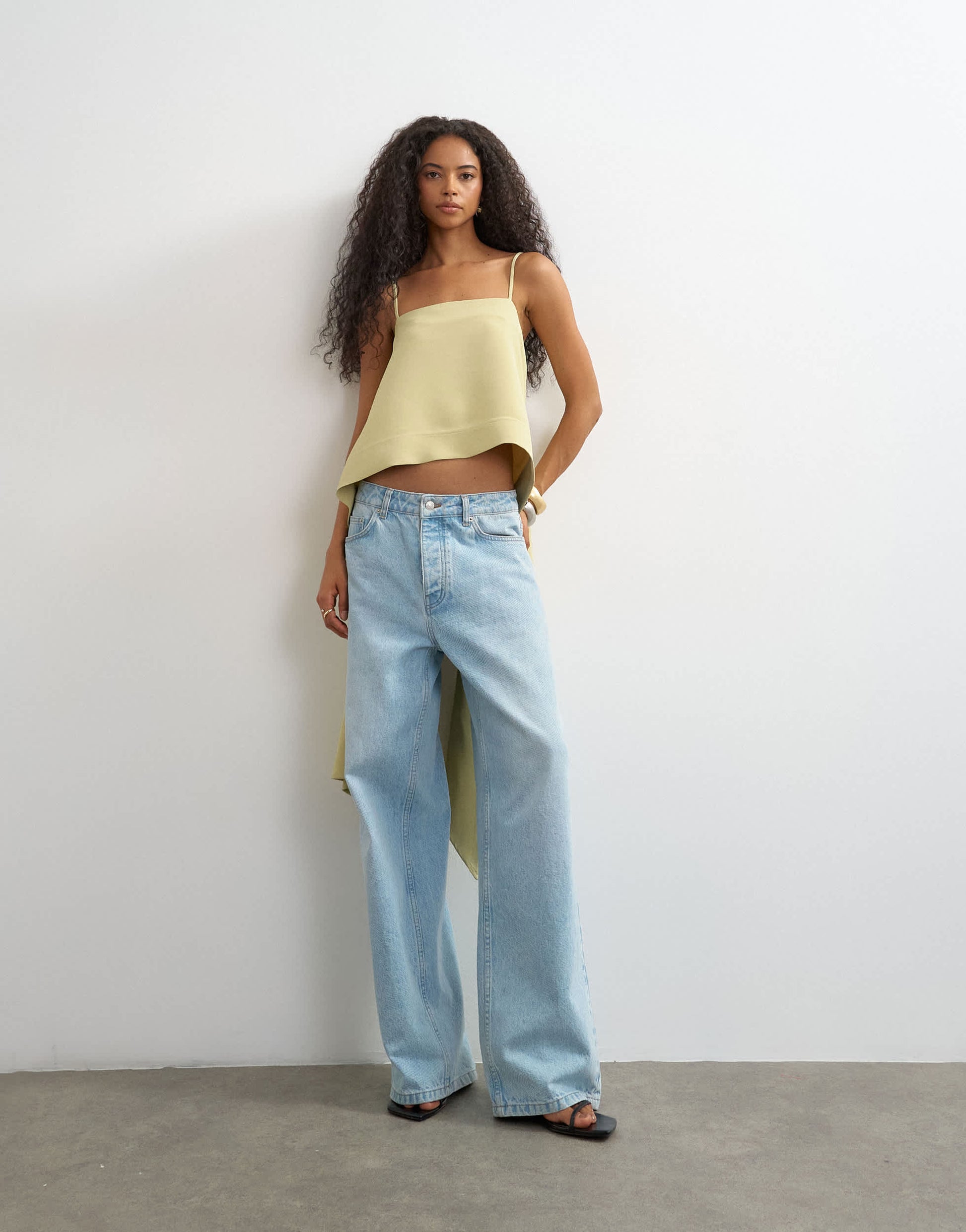 Topshop square neck cami with drape back detail in sage