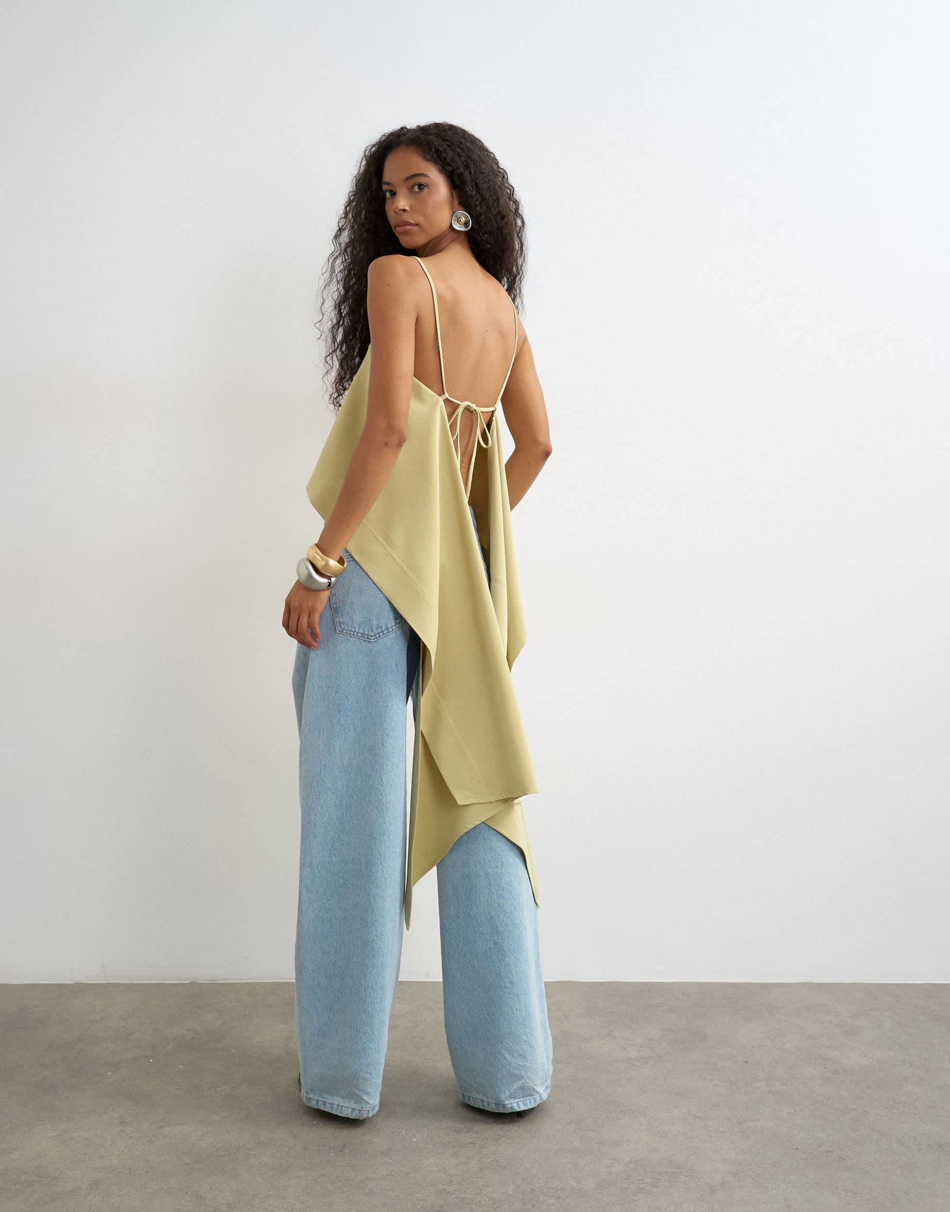 Topshop square neck cami with drape back detail in sage