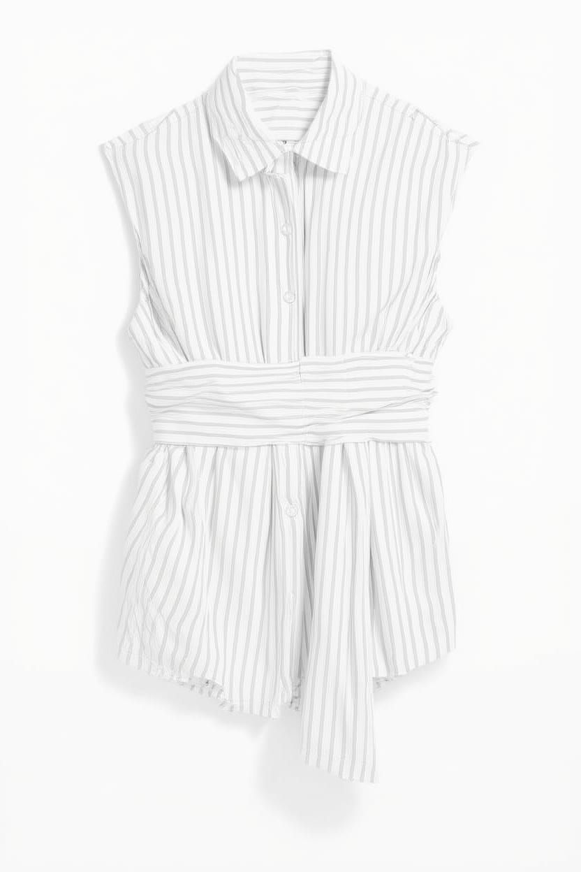 Topshop tie waist sleeveless shirt in white stripe
