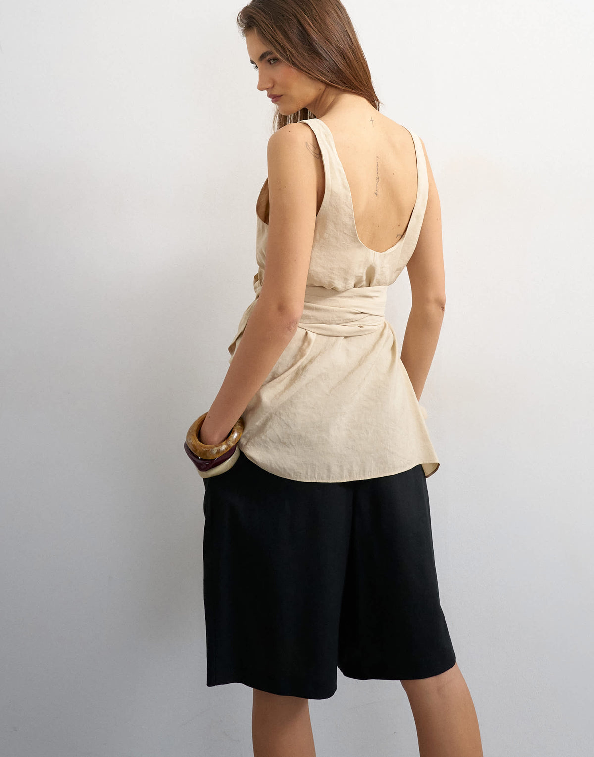 Topshop tie waist scoop cami in stone