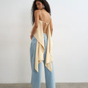 Topshop square neck cami with drape back detail in natural