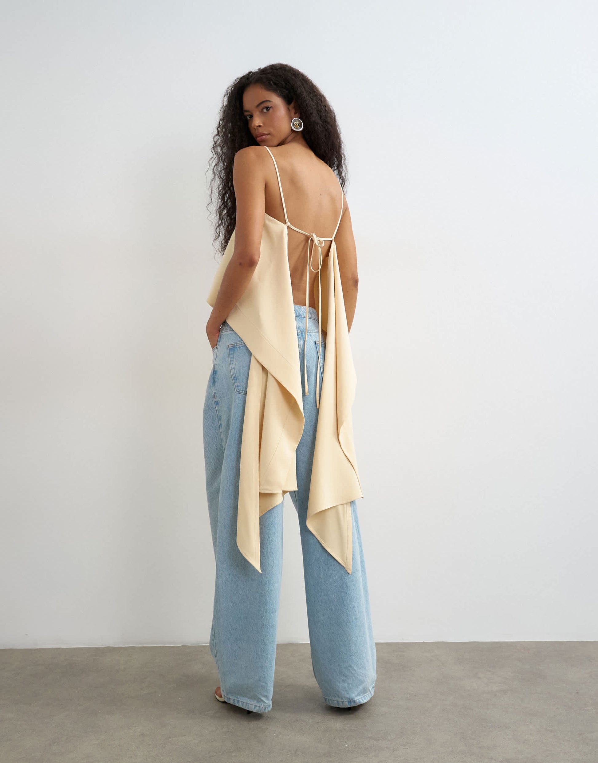 Topshop square neck cami with drape back detail in natural