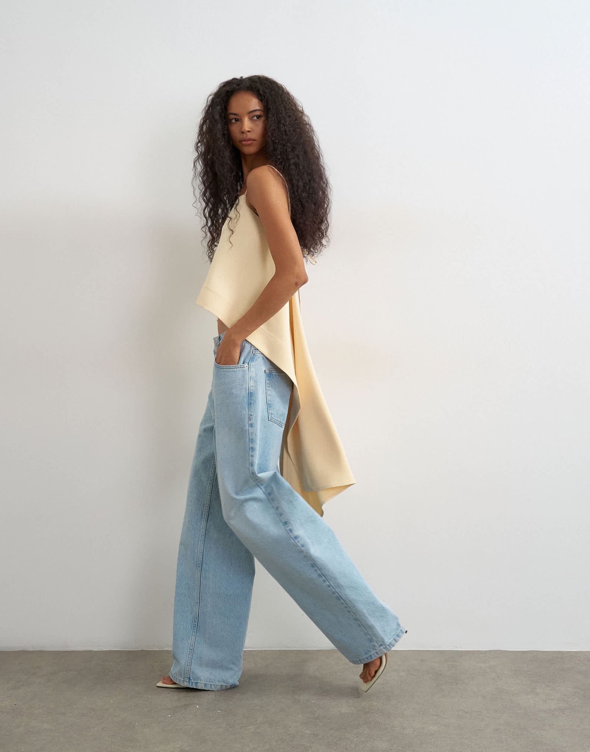 Topshop square neck cami with drape back detail in natural