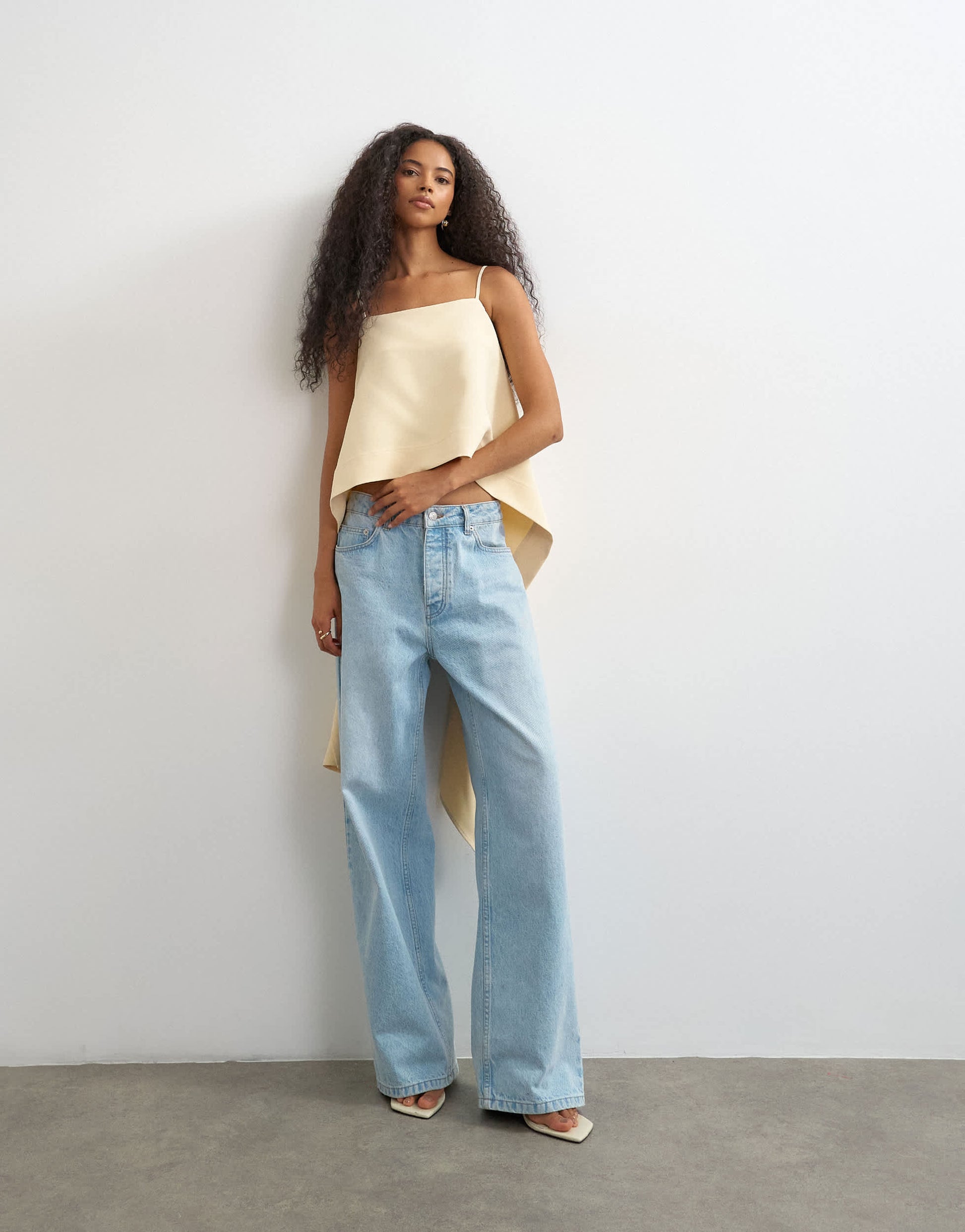 Topshop square neck cami with drape back detail in natural