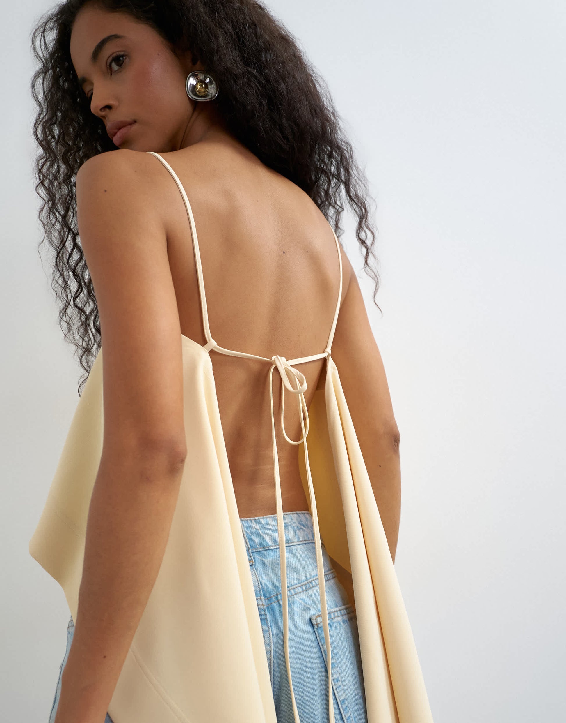 Topshop square neck cami with drape back detail in natural