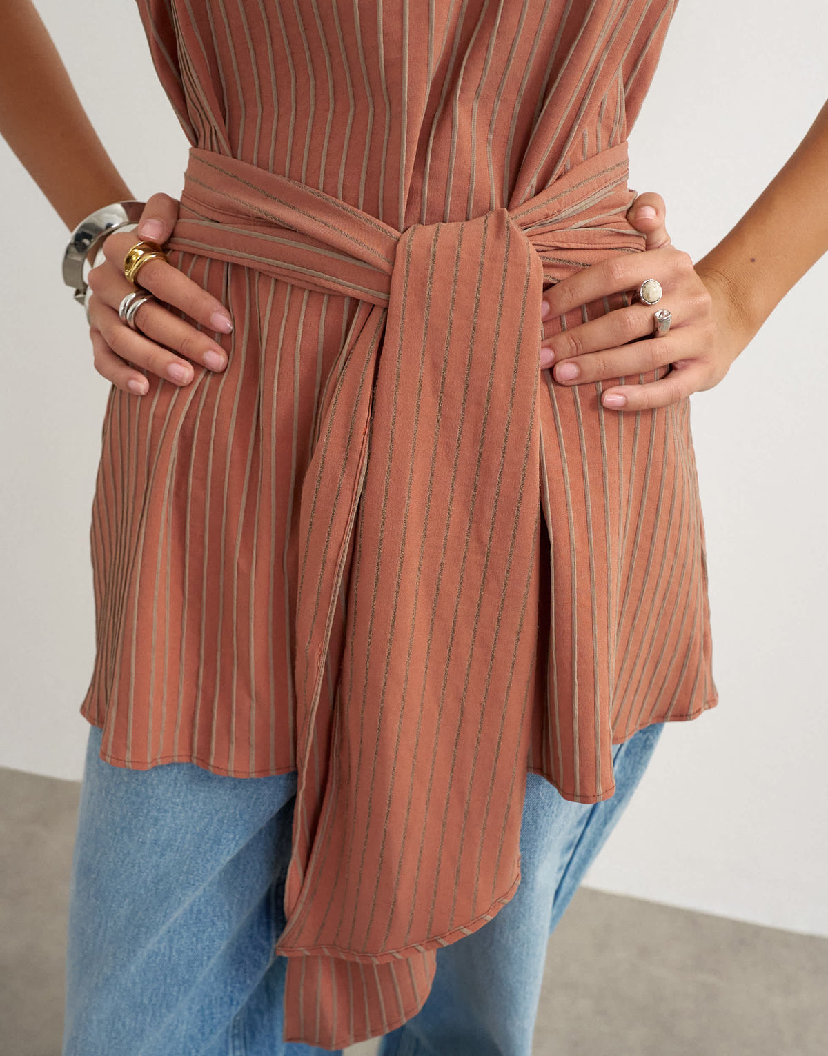 Topshop tie waist scoop cami in rust stripe