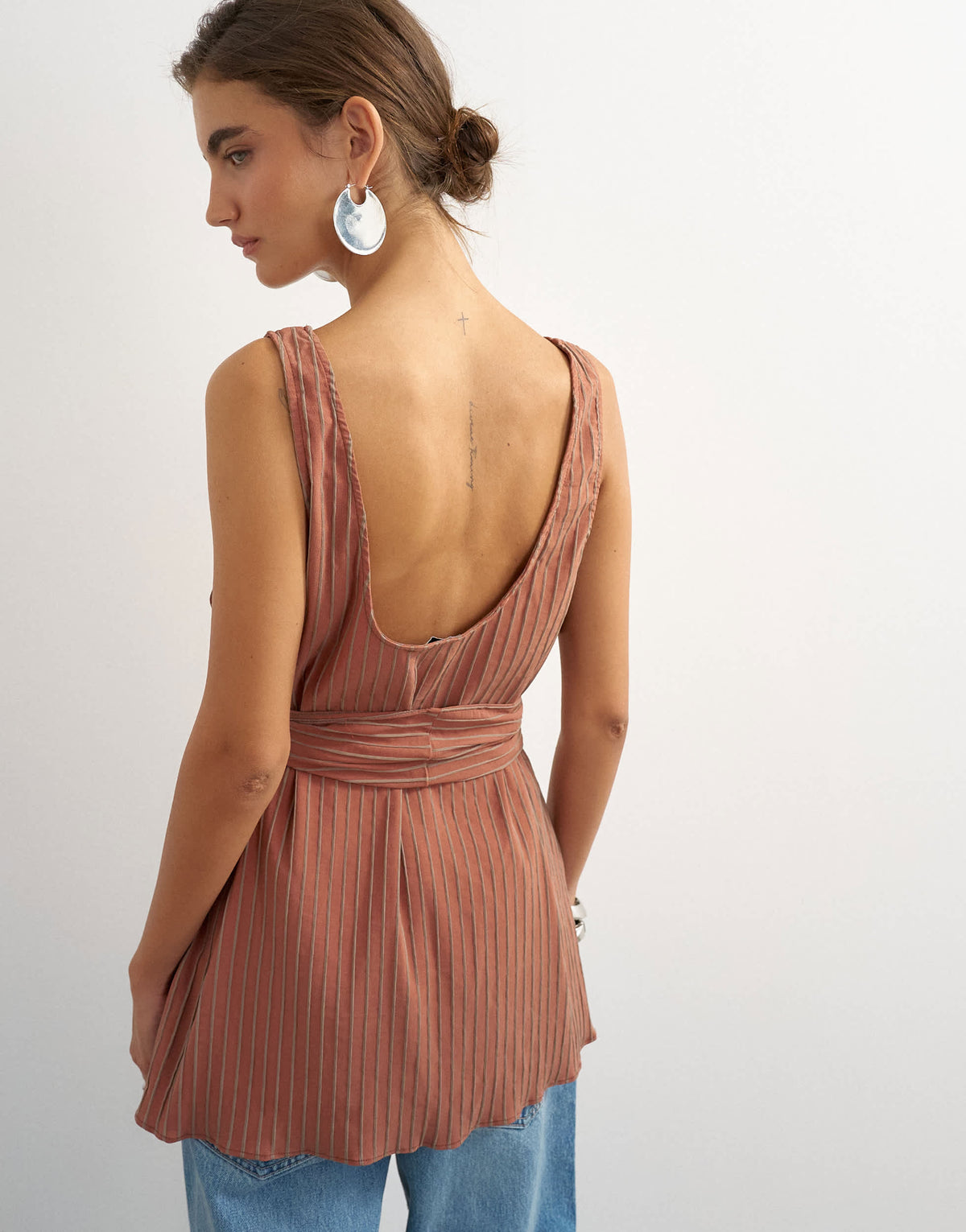 Topshop tie waist scoop cami in rust stripe