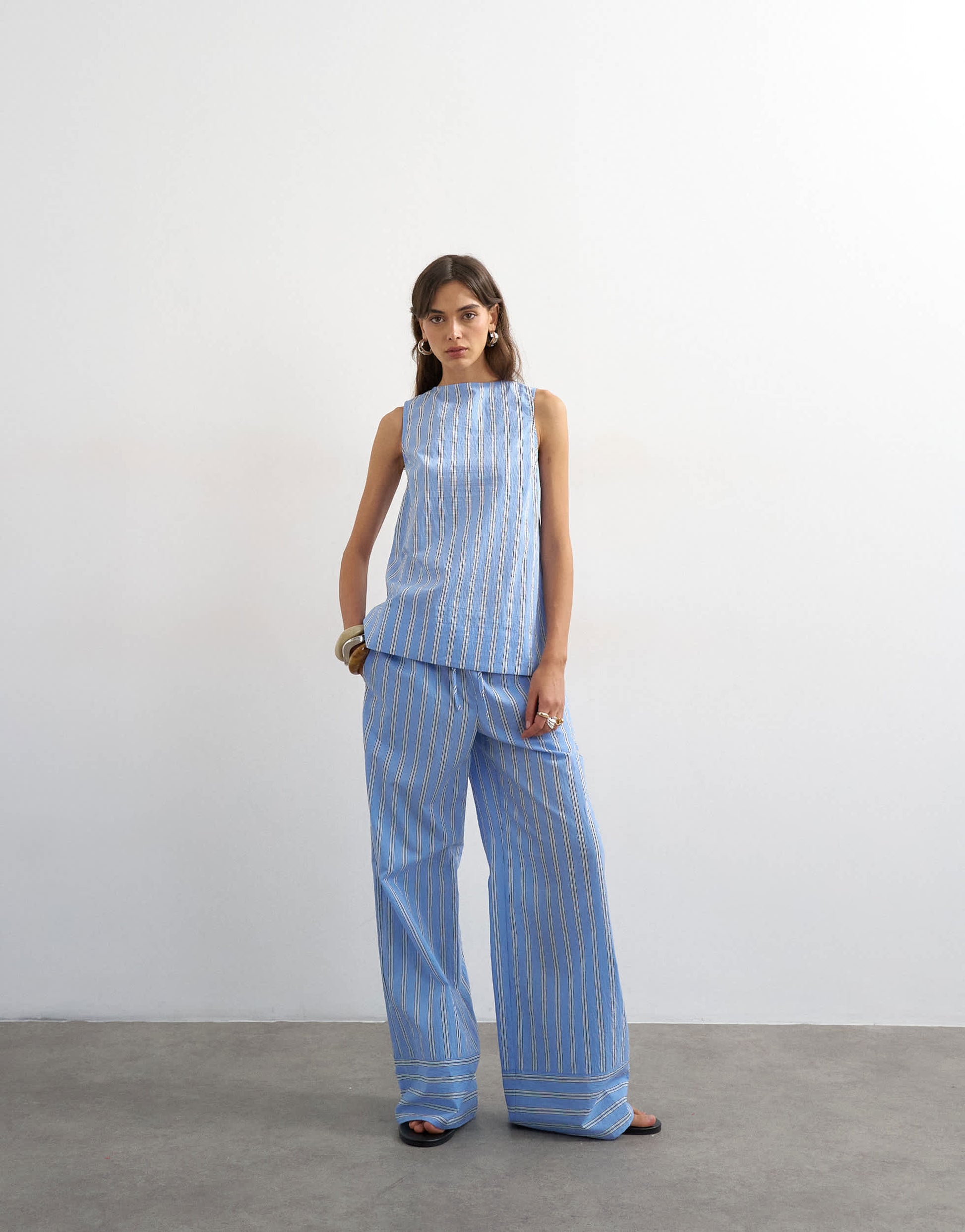 Topshop co ord straight leg trouser in blue stripe