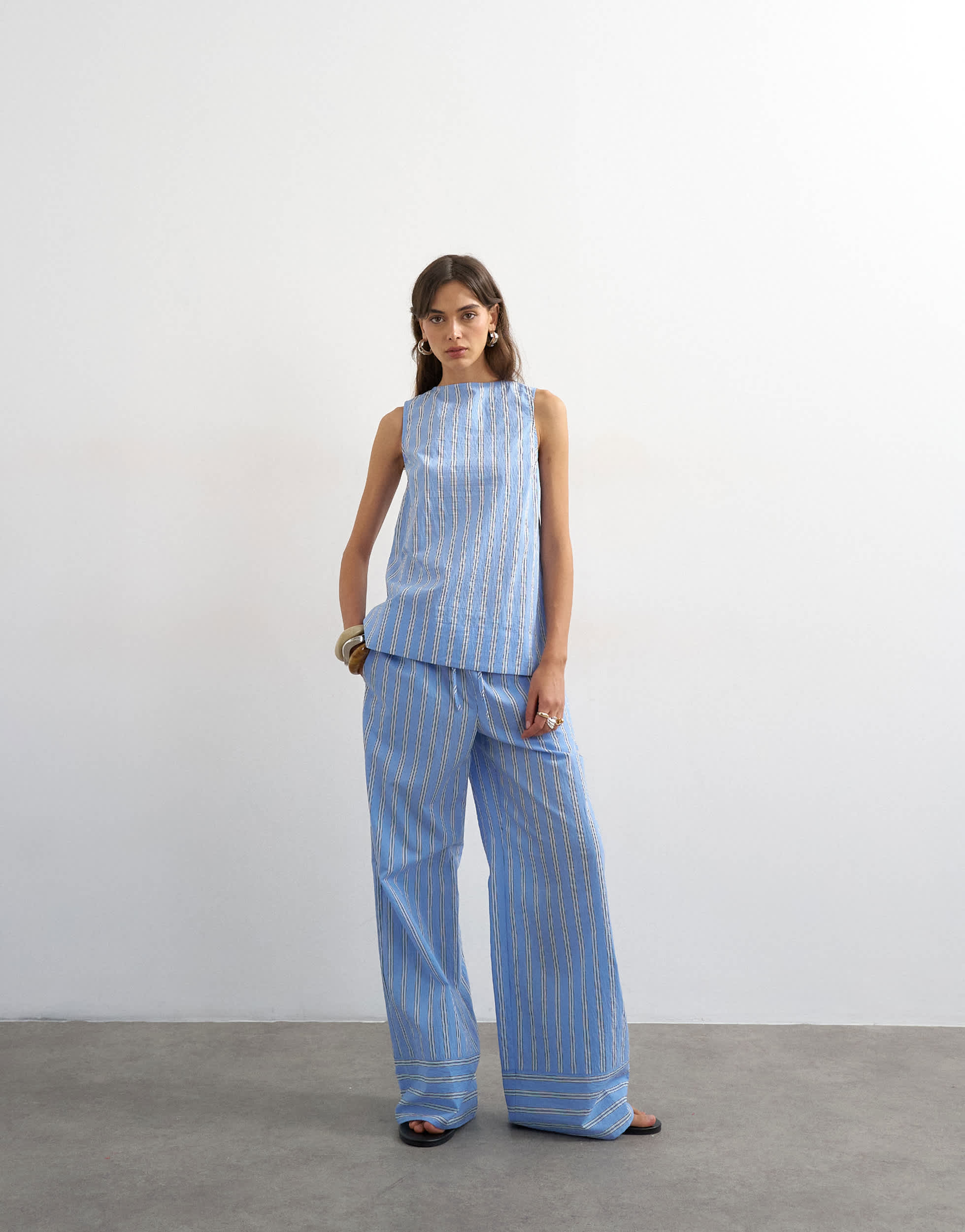 Topshop co ord straight leg trouser in blue stripe