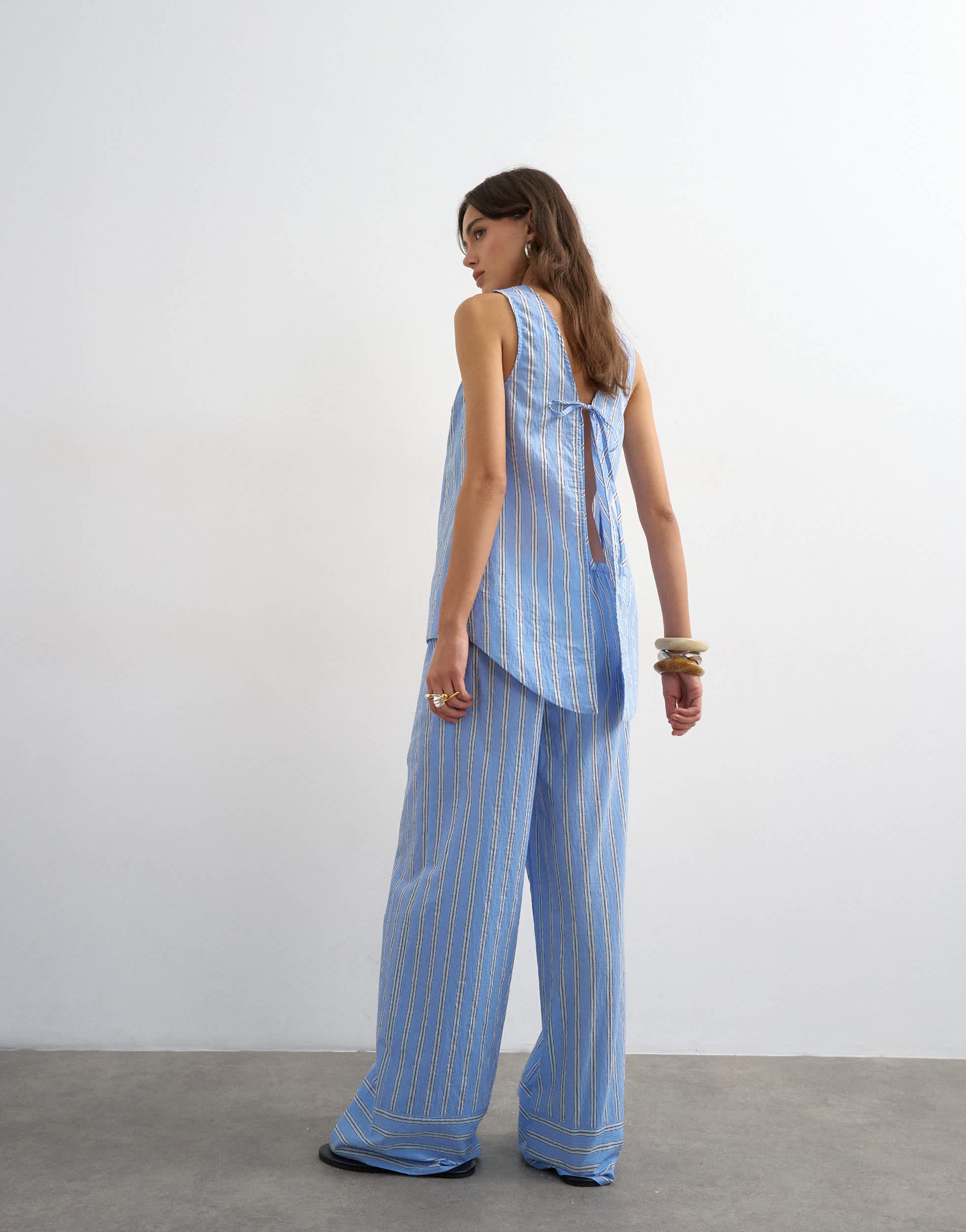 Topshop co ord straight leg trouser in blue stripe