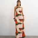 Topshop halter neck low back maxi dress in abstract print