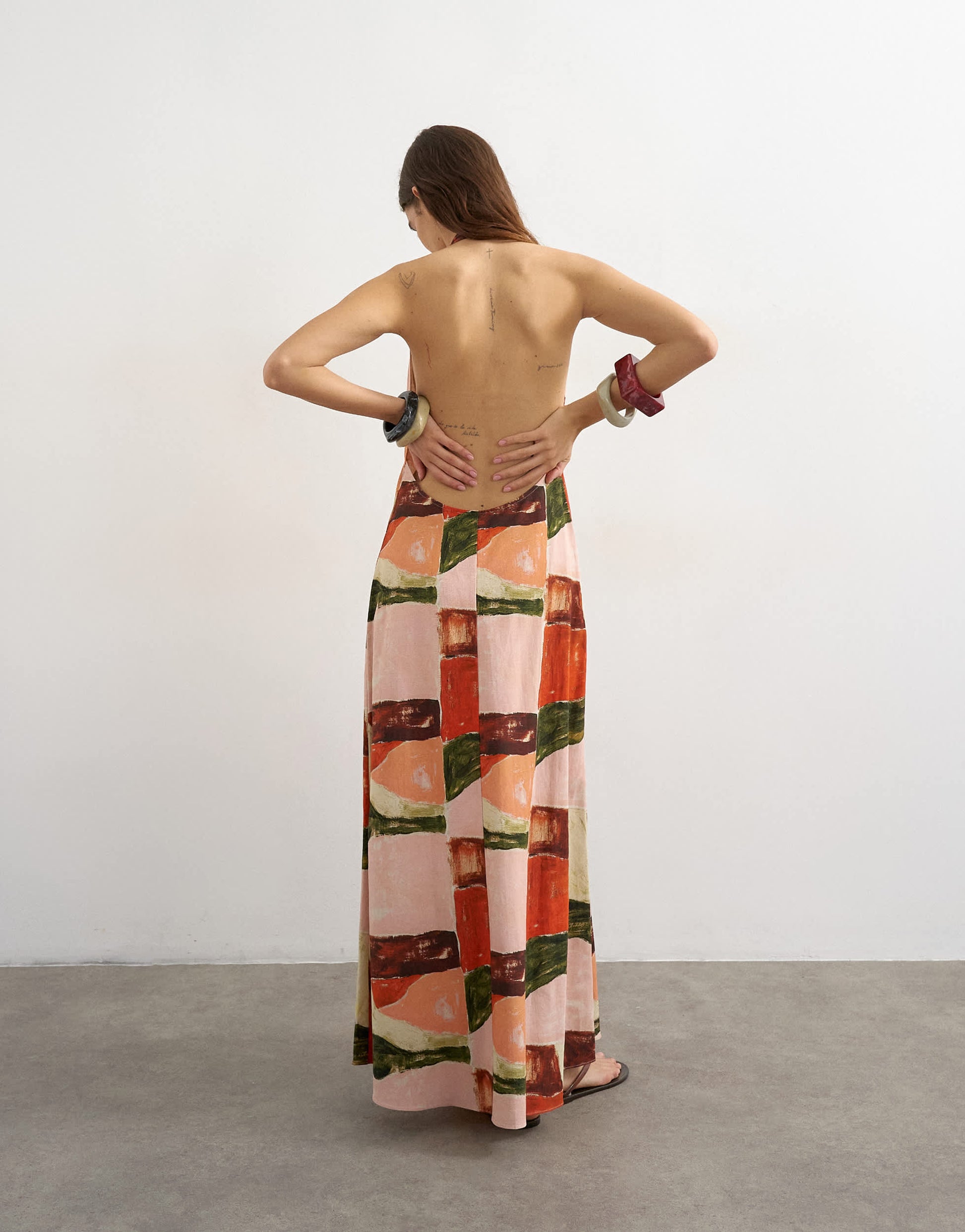 Topshop halter neck low back maxi dress in abstract print