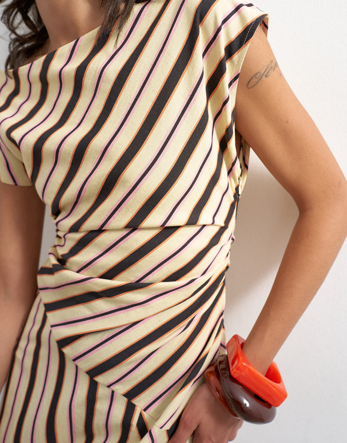 Topshop linen rich fallen shoulder maxi dress in natural stripe