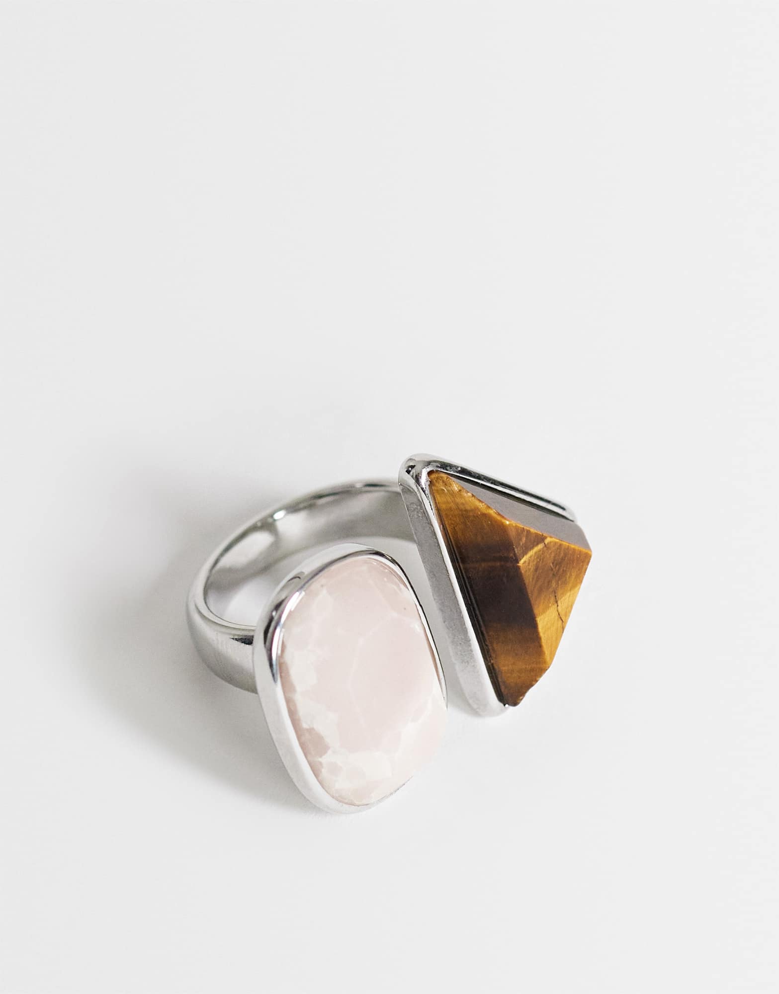 Topshop Rico ring stainless steel with semi precious stone in pink and chocolate